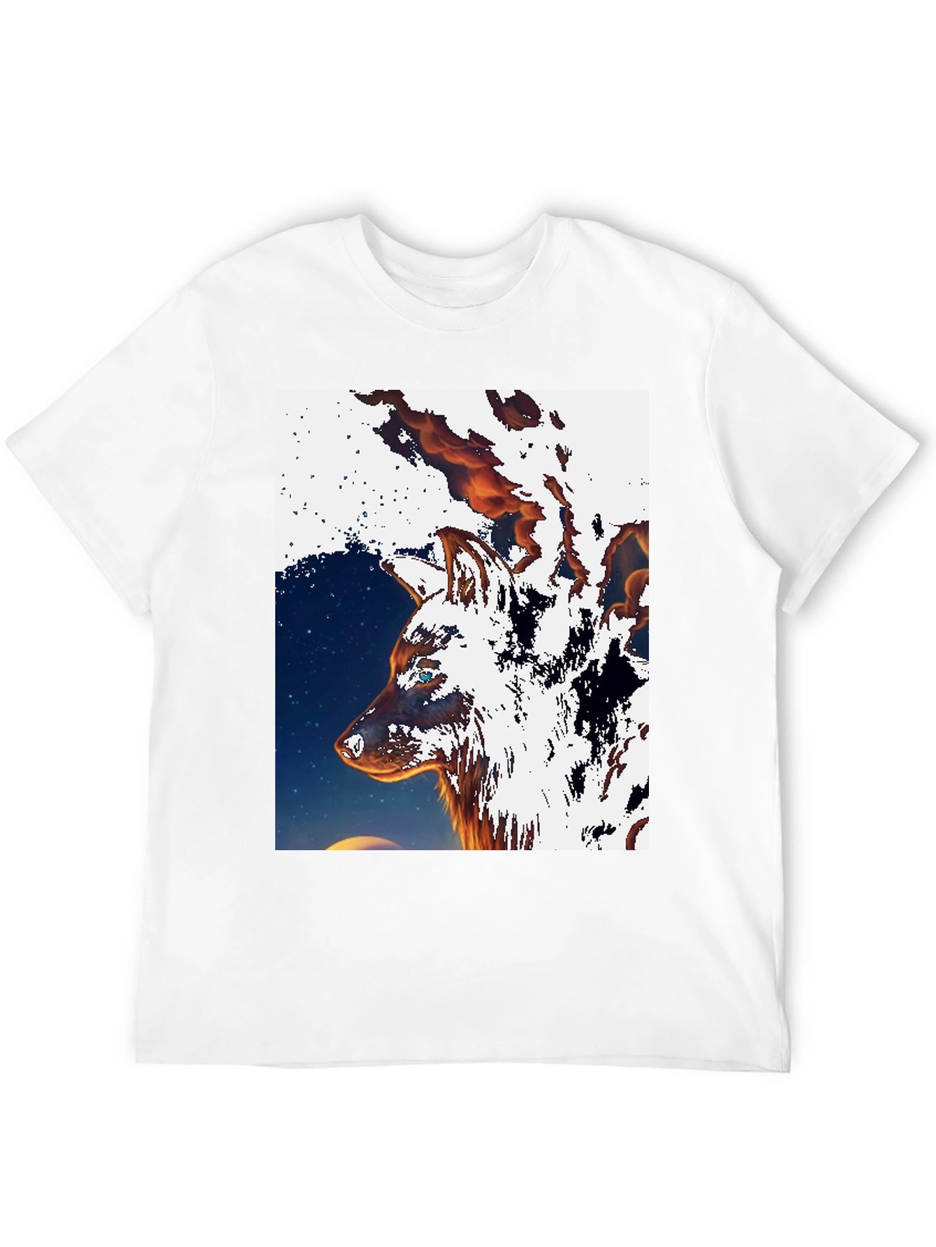 Fiery Wolf Graphic Tee - Black Cotton T-Shirt
