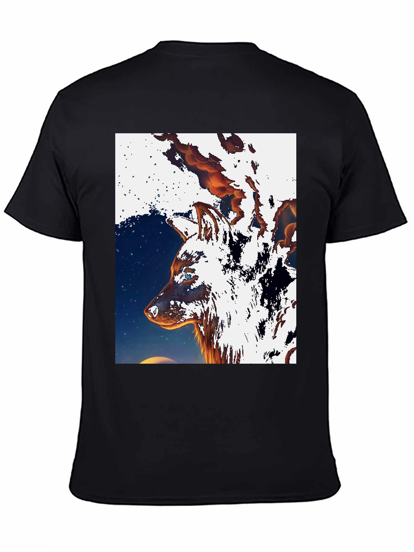 Fiery Wolf Graphic Tee - Black Cotton T-Shirt