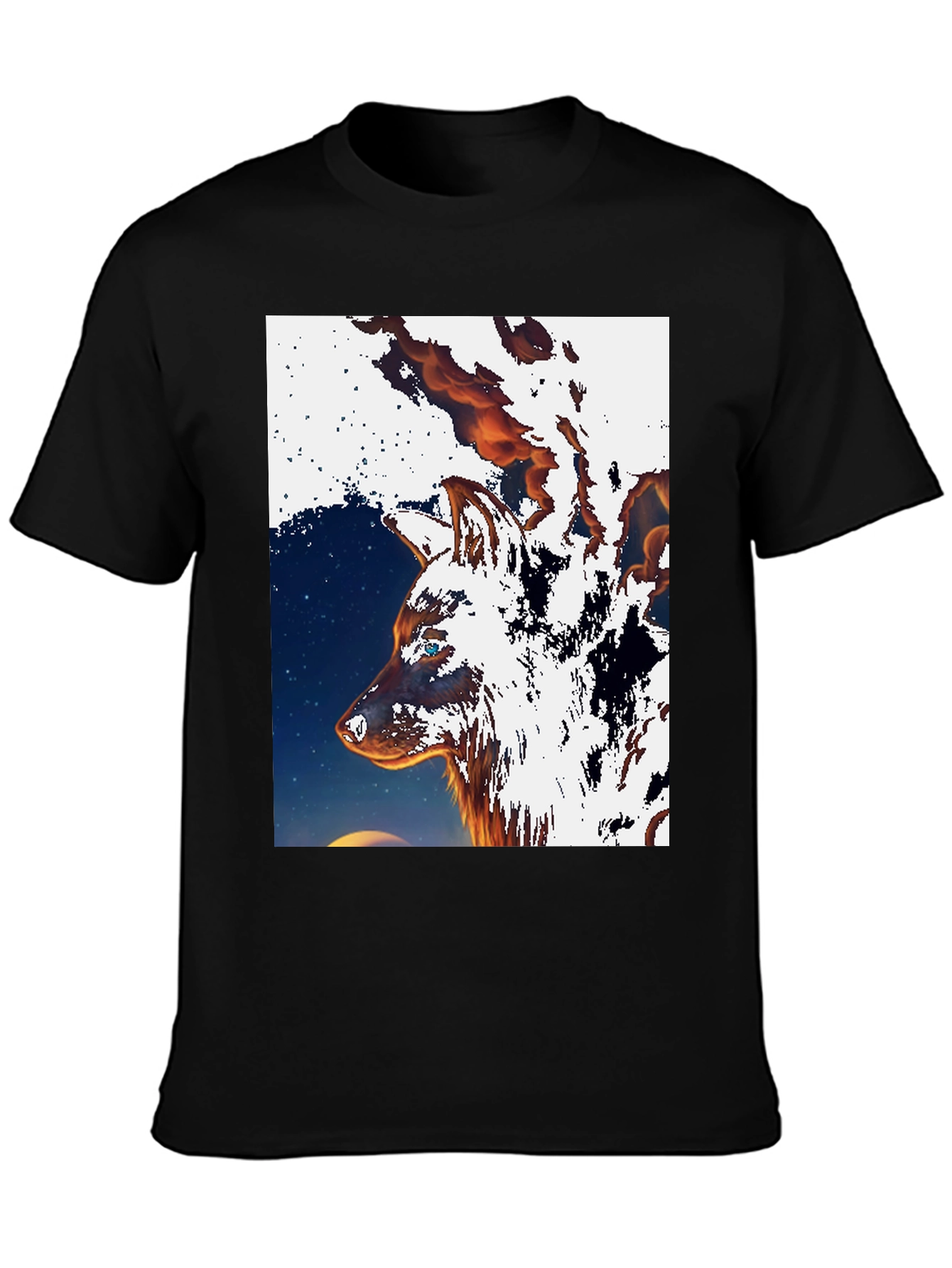 Fiery Wolf Graphic Tee - Black Cotton T-Shirt
