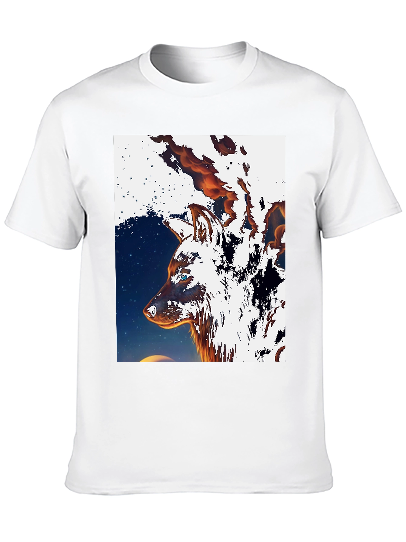 Fiery Wolf Graphic Tee - Black Cotton T-Shirt
