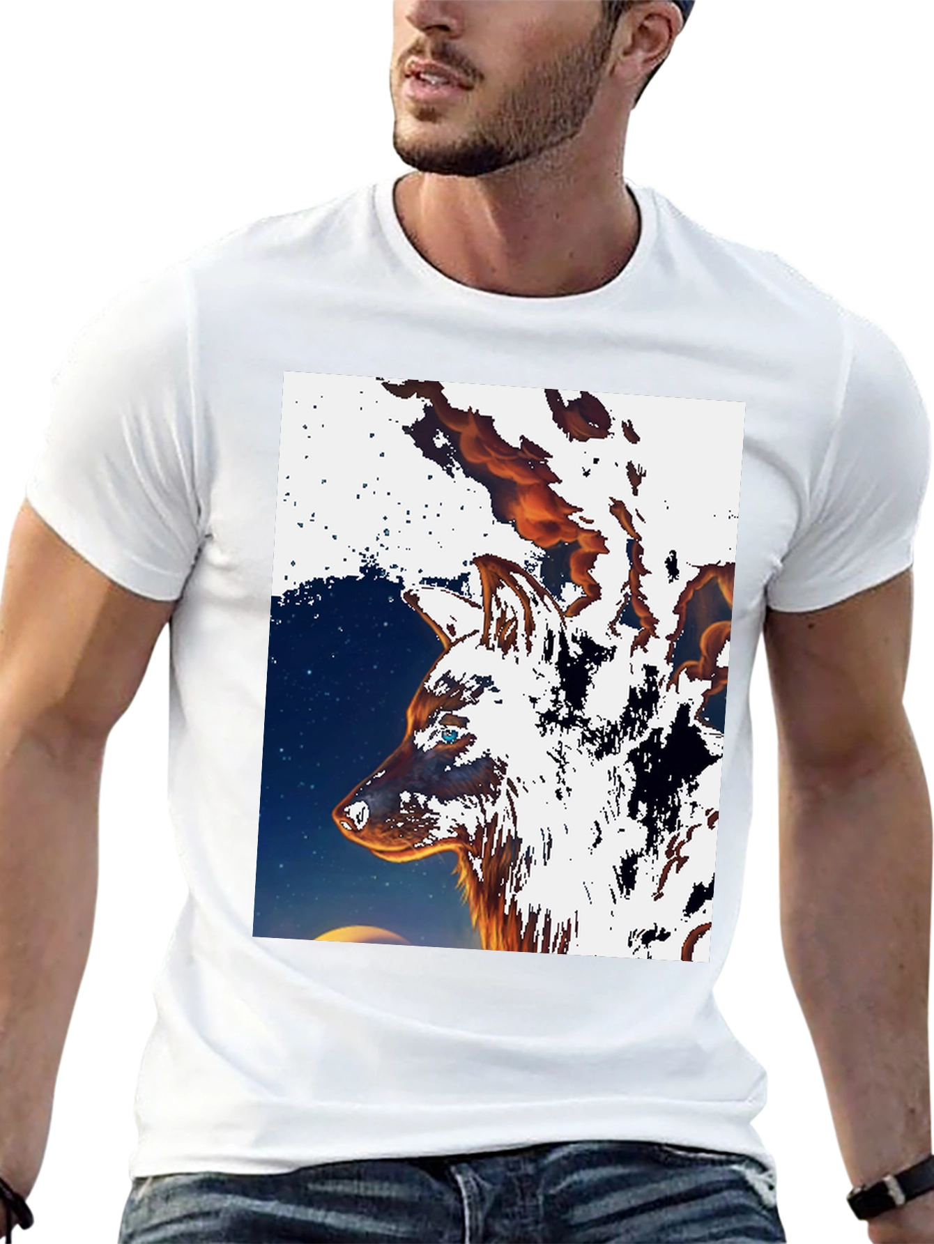 Fiery Wolf Graphic Tee - Black Cotton T-Shirt