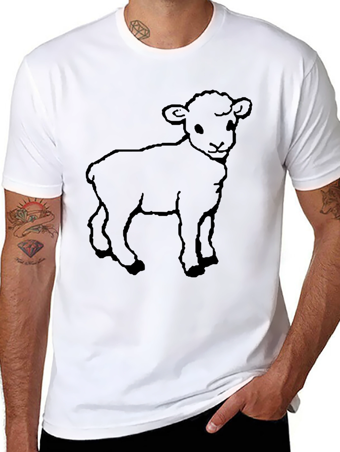 Cute Lamb Graphic Black T-Shirt