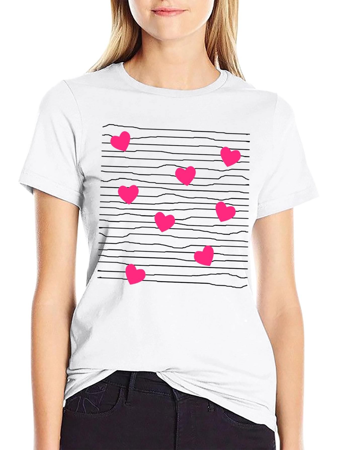 Heart Patterned Black T-Shirt