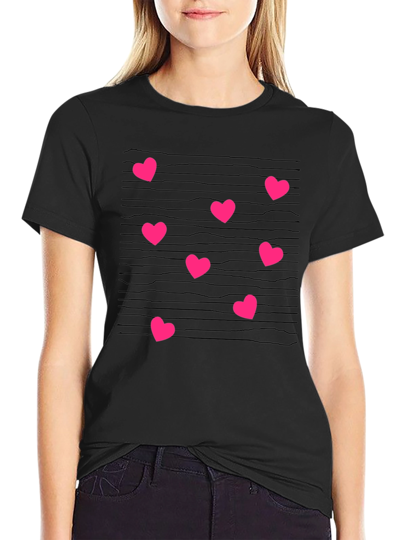 Heart Patterned Black T-Shirt
