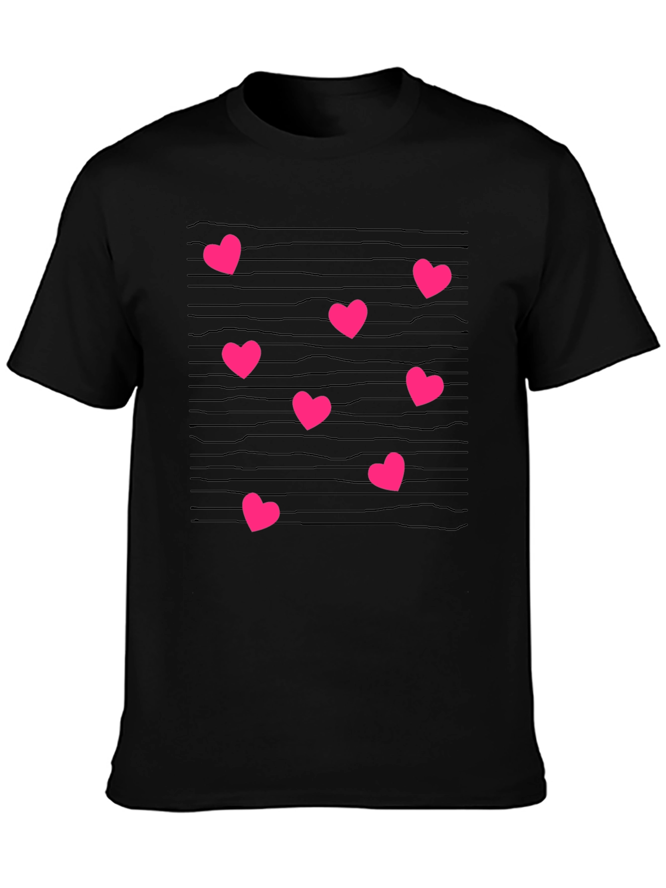 Heart Patterned Black T-Shirt