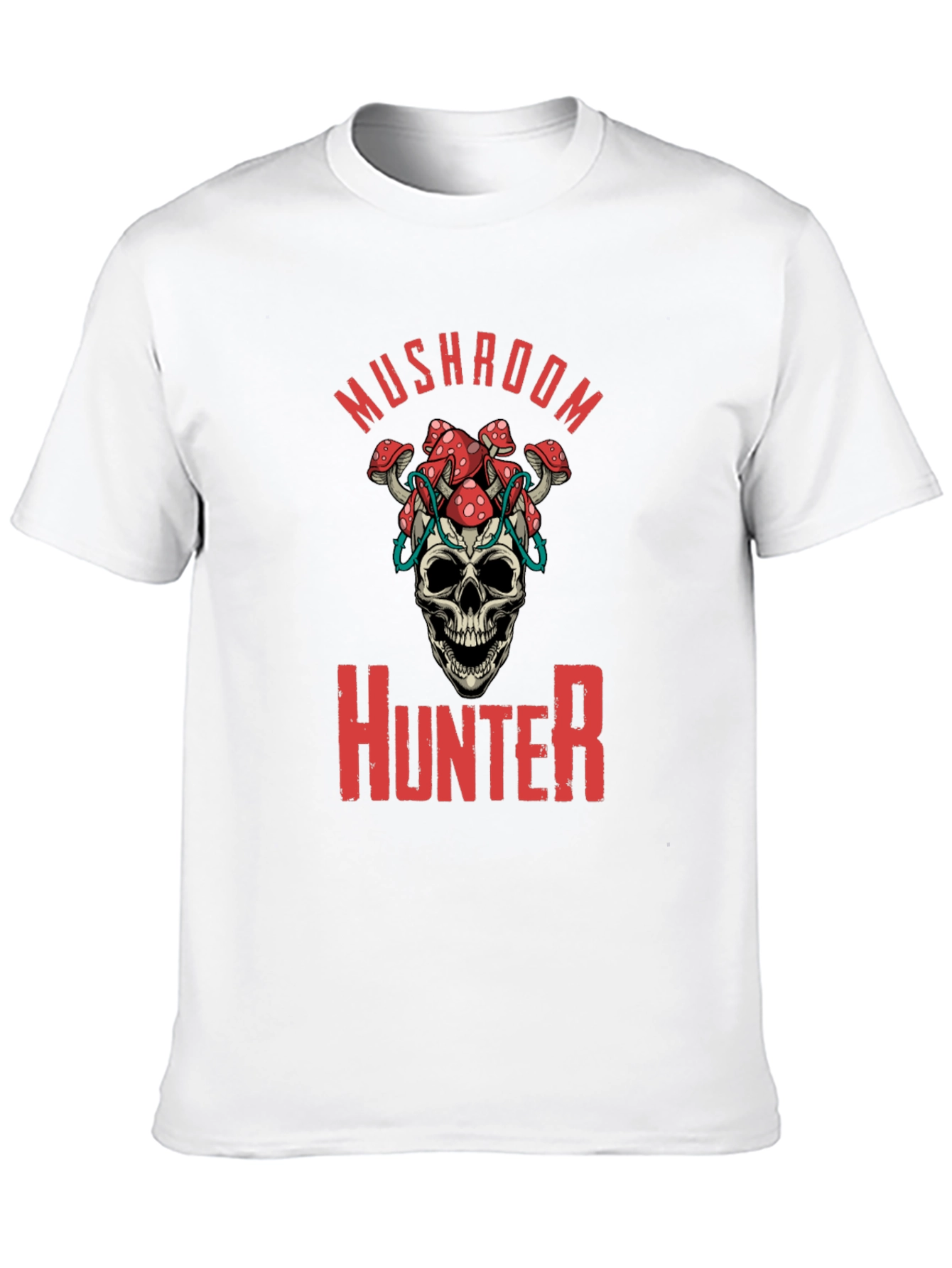Mushroom Hunter Graphic Tee - Skull & Fungi Design