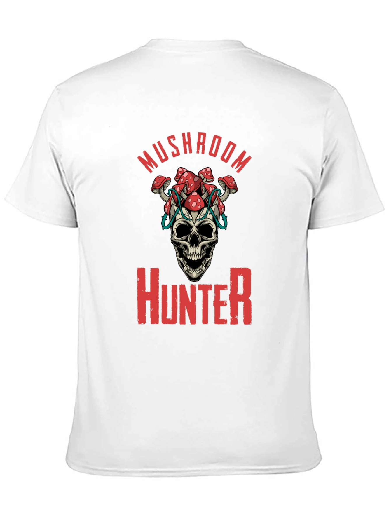 Mushroom Hunter Graphic Tee - Skull & Fungi Design