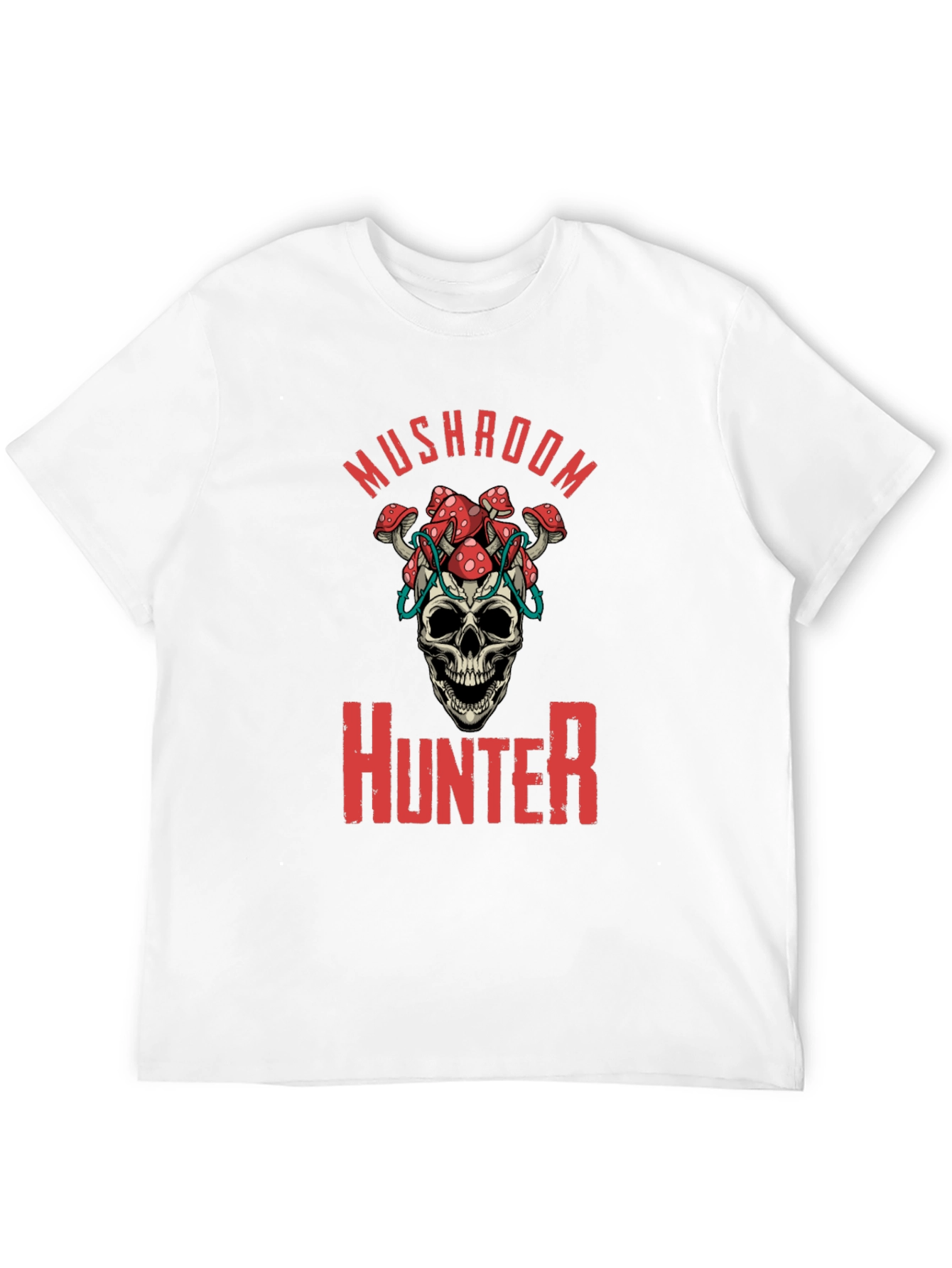 Mushroom Hunter Graphic Tee - Skull & Fungi Design