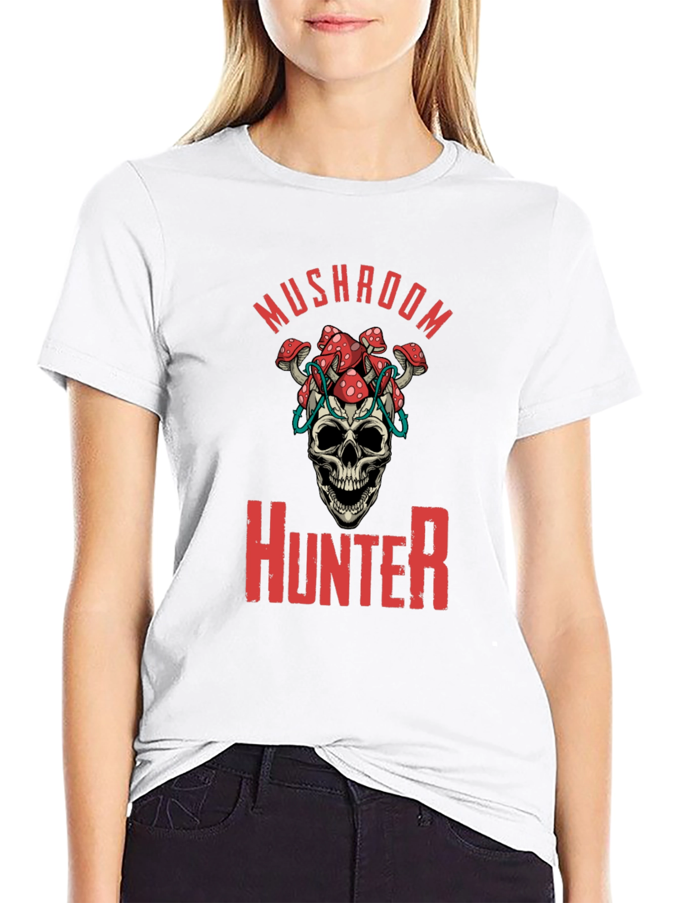 Mushroom Hunter Graphic Tee - Skull & Fungi Design