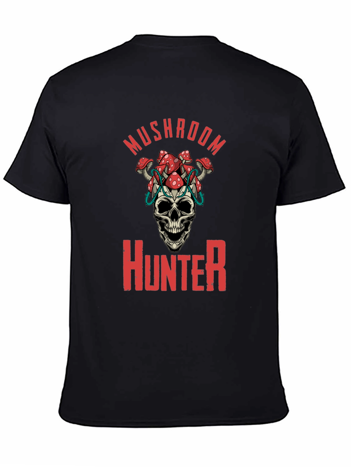 Mushroom Hunter Graphic Tee - Skull & Fungi Design