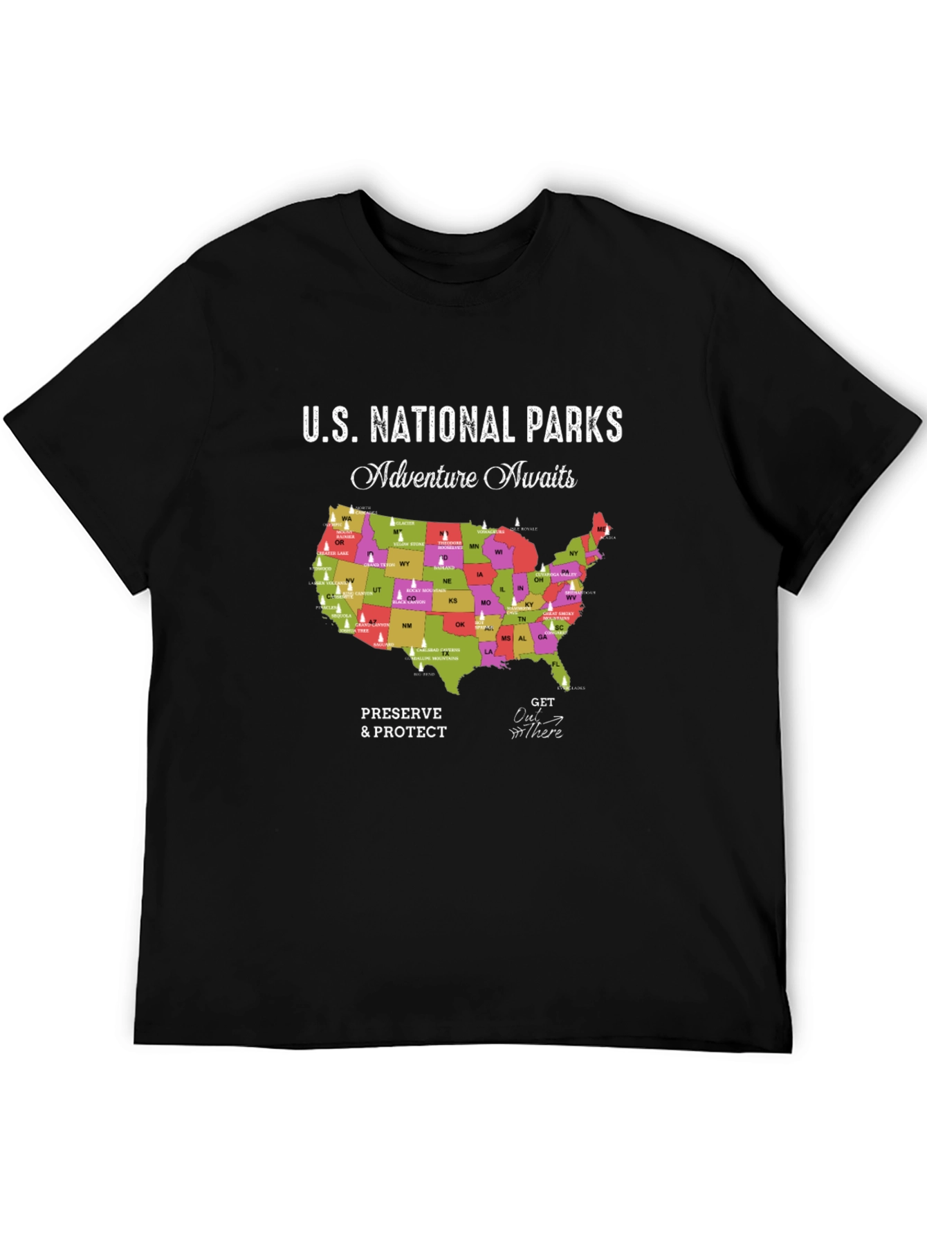 U.S. National Parks Adventure Awaits Black T-Shirt