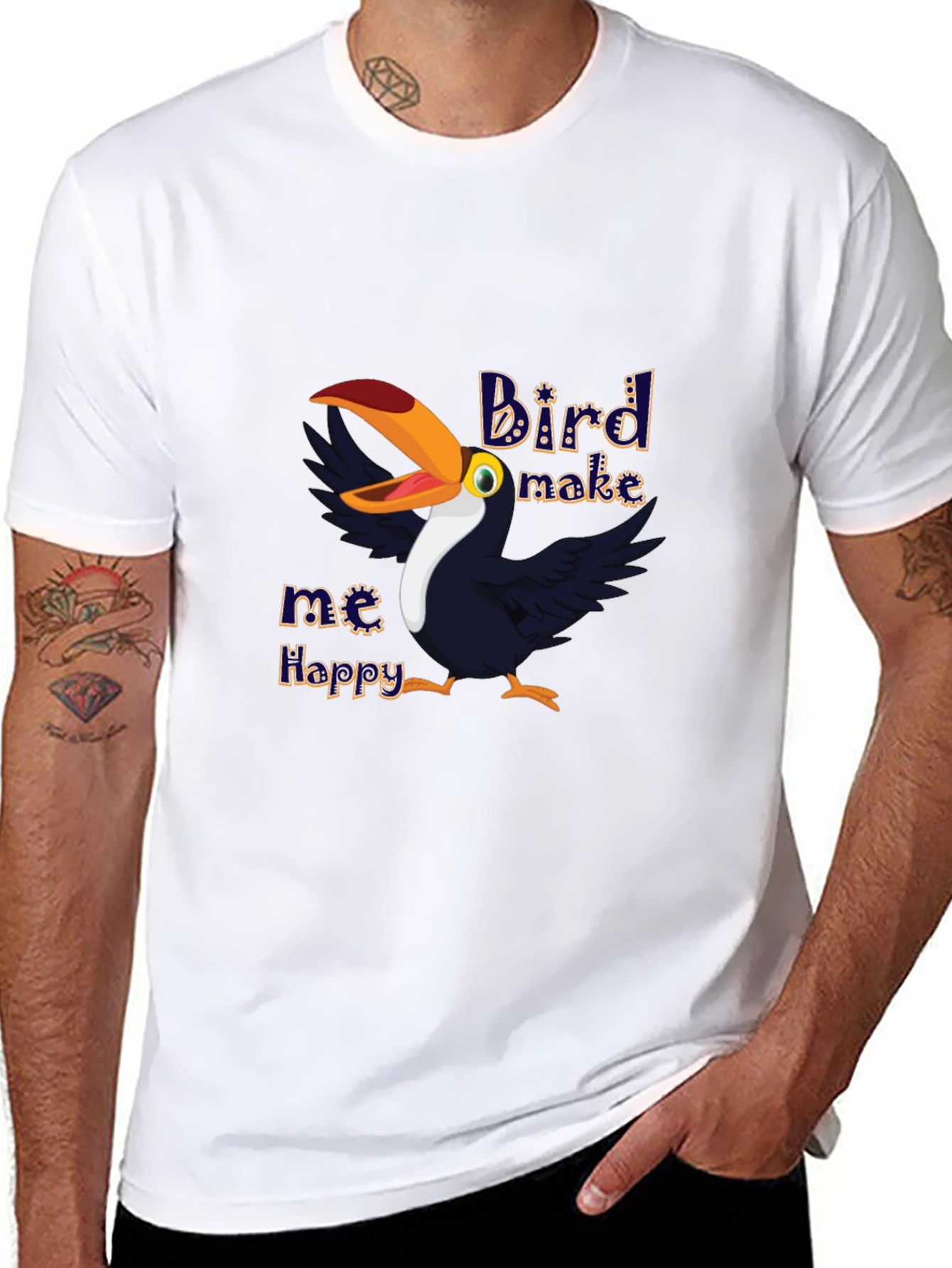Bird Make Me Happy Graphic T-Shirt - Black