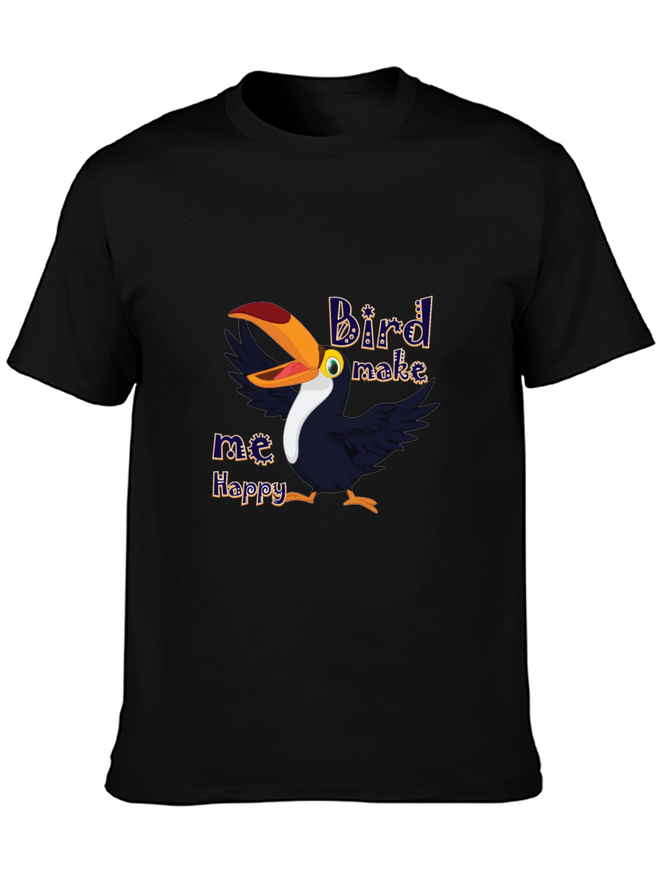 Bird Make Me Happy Graphic T-Shirt - Black