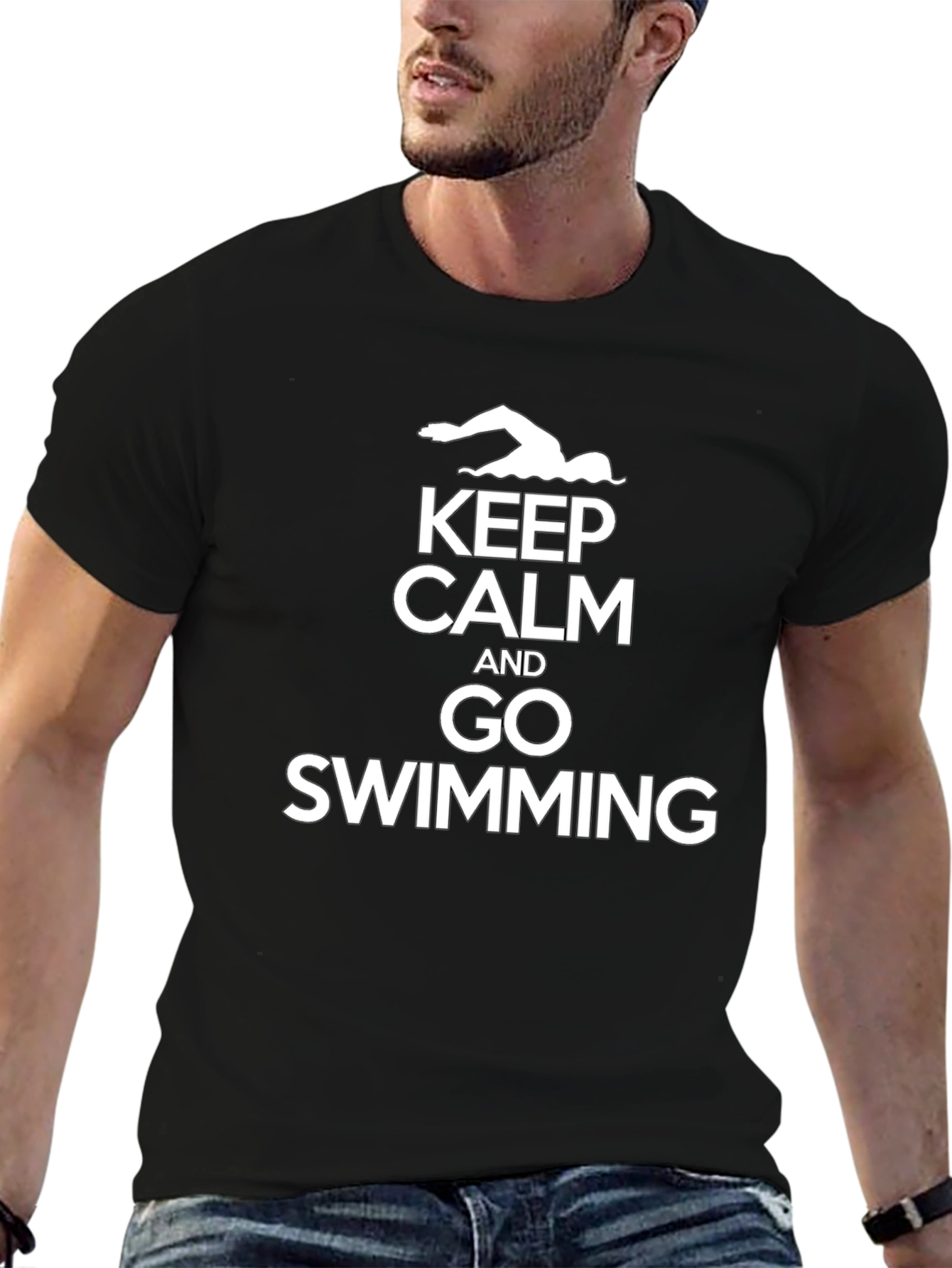 Keep Calm and Go Swimming Black T-Shirt