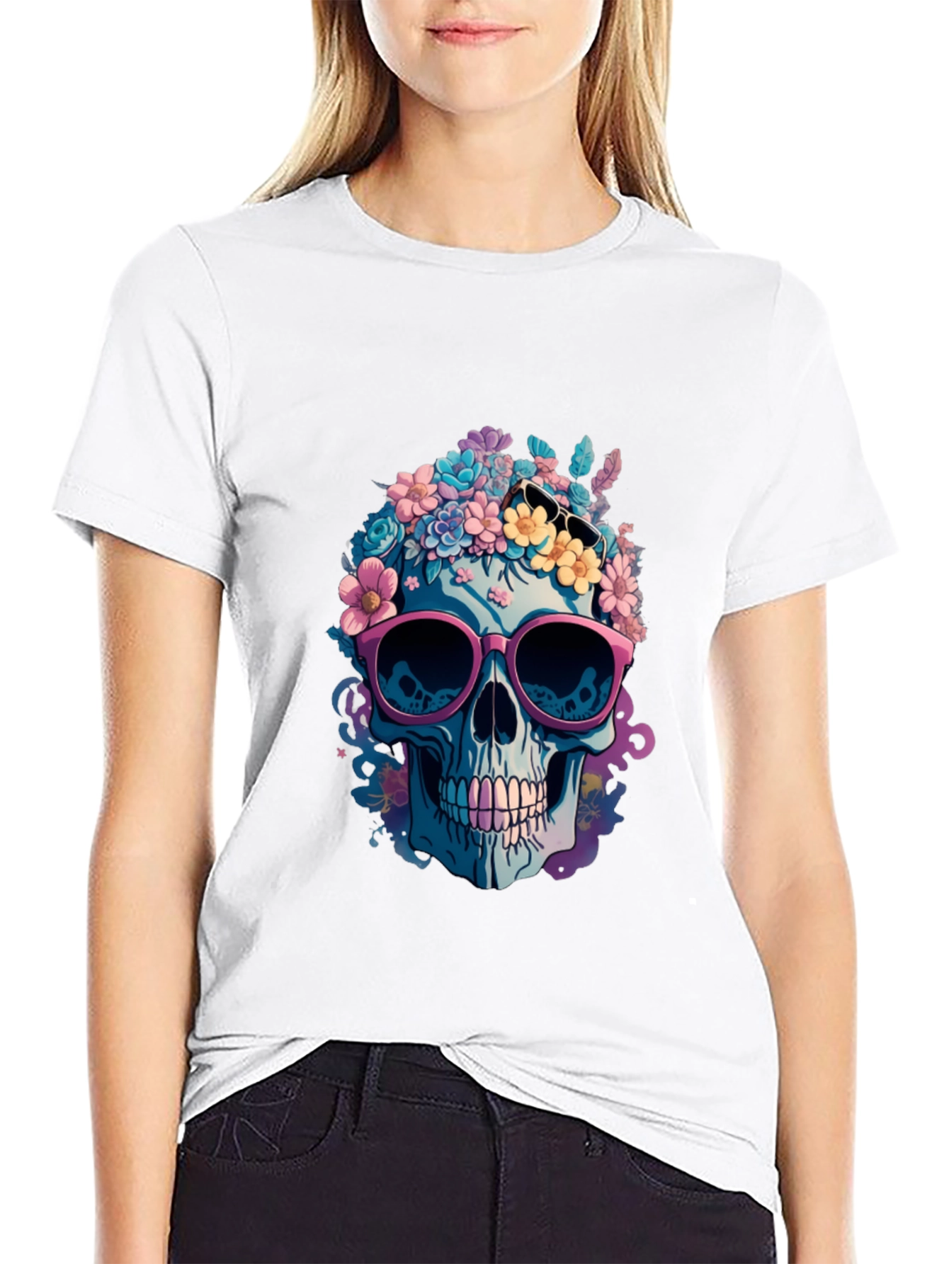 Floral Skull Graphic T-Shirt