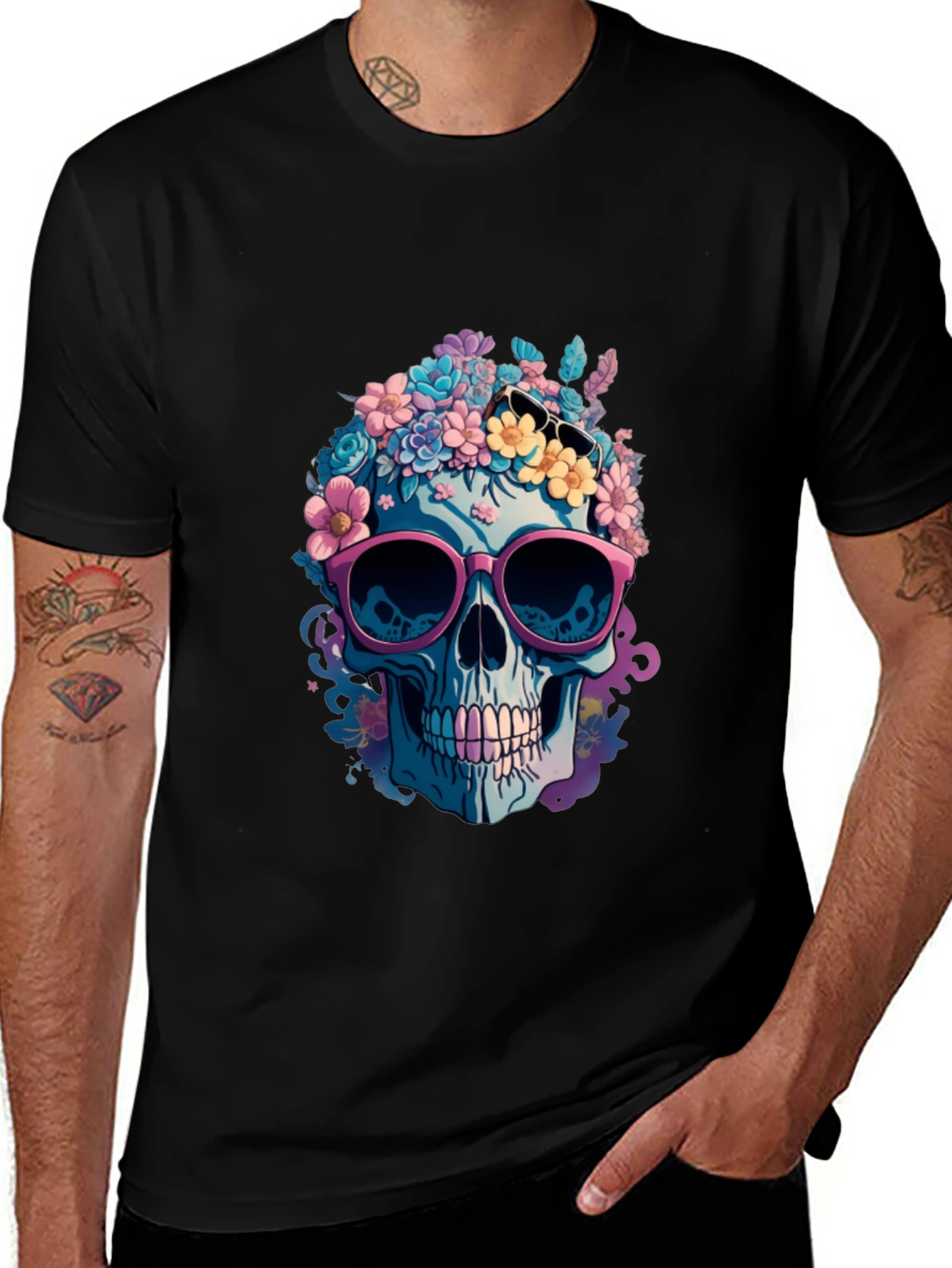 Floral Skull Graphic T-Shirt