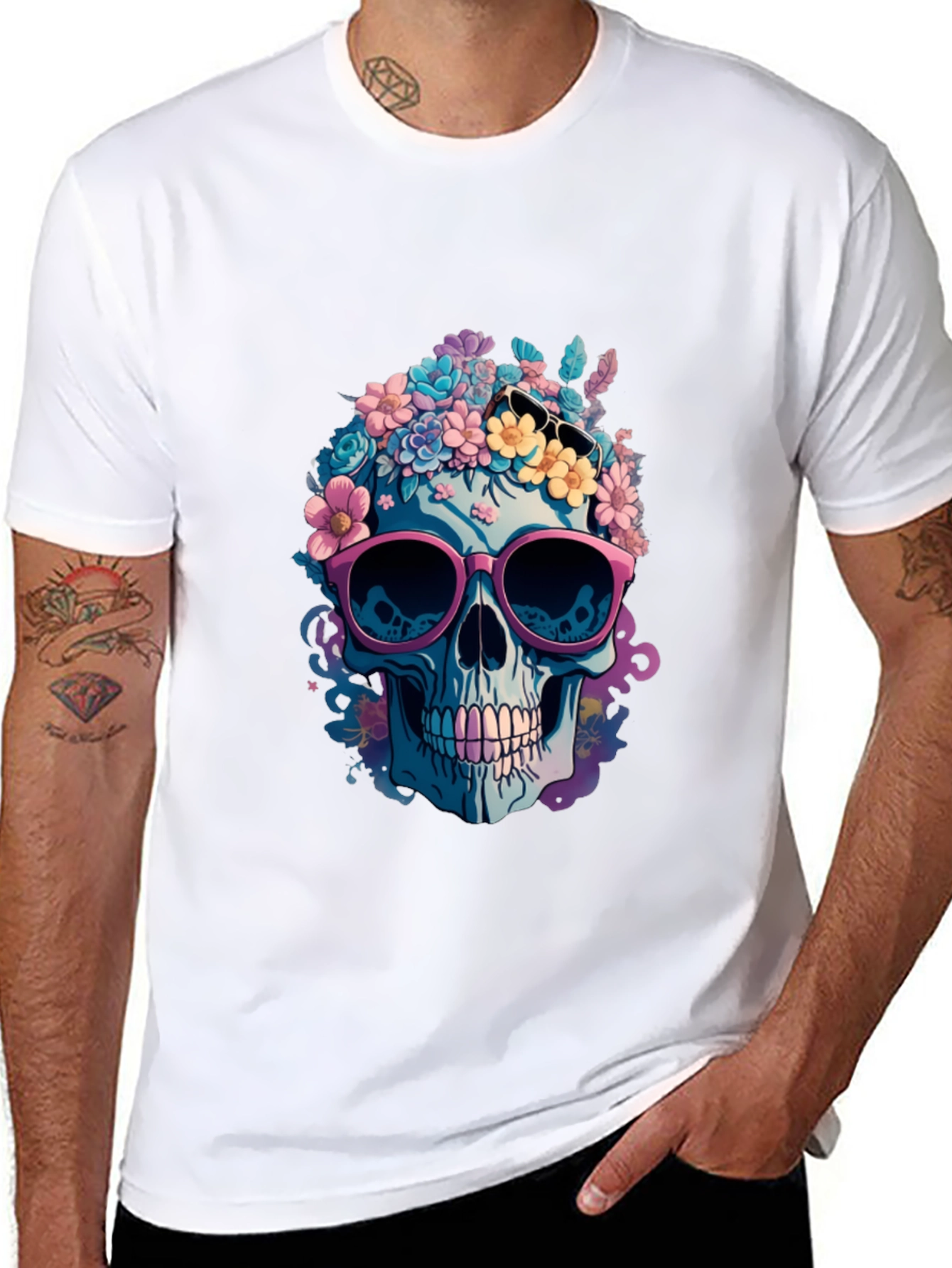 Floral Skull Graphic T-Shirt