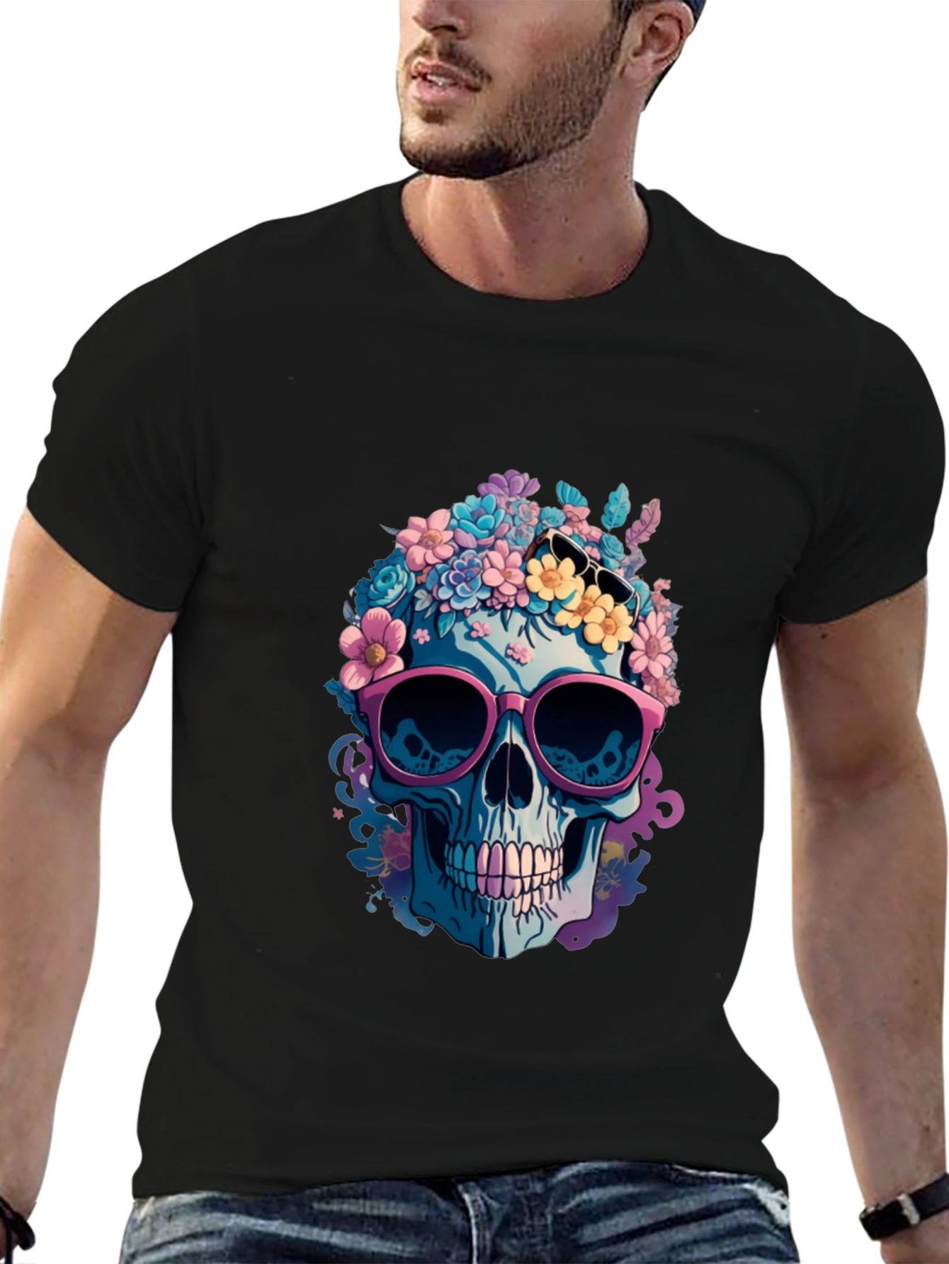 Floral Skull Graphic T-Shirt