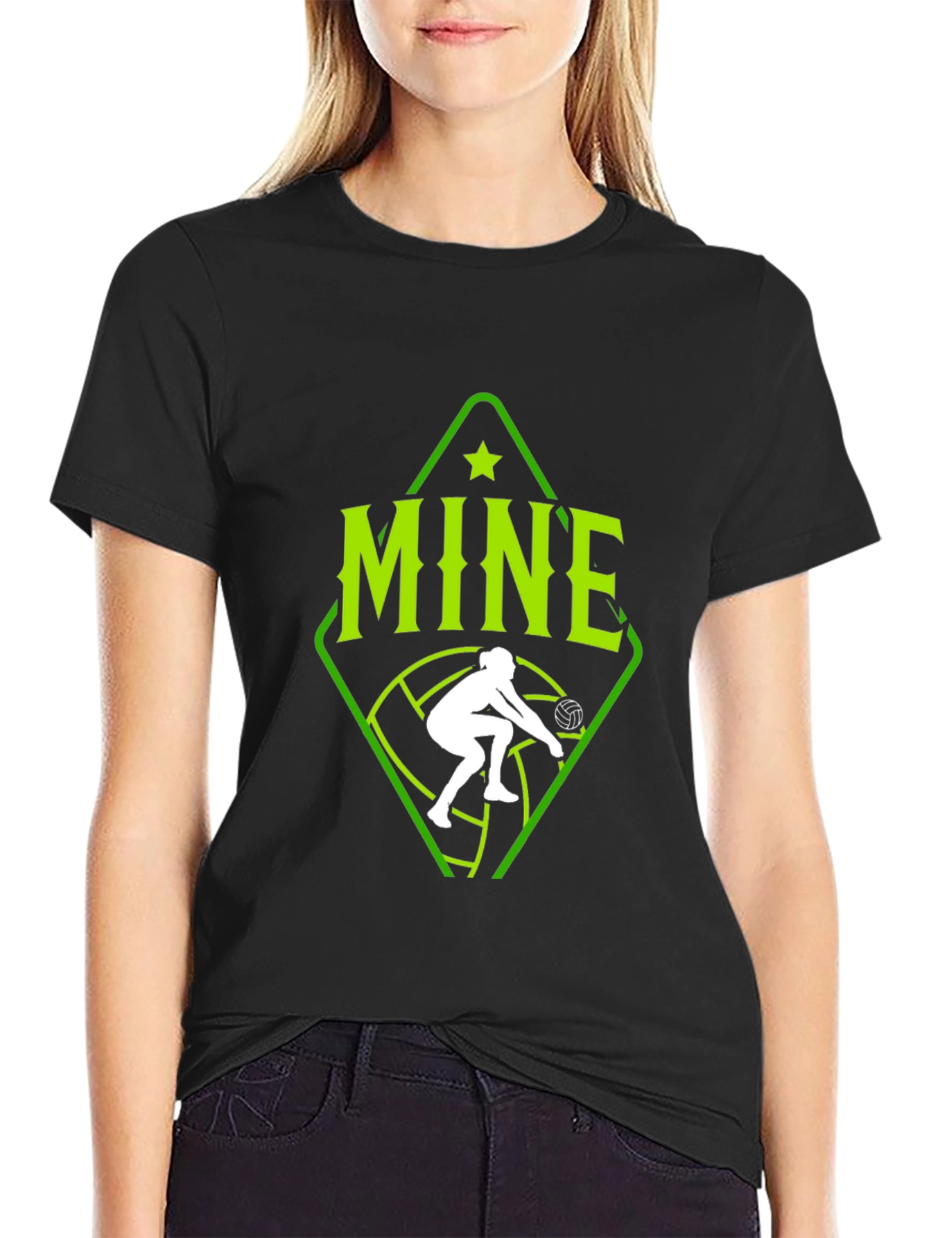 Volleyball Player Mine Graphic Tee - Black