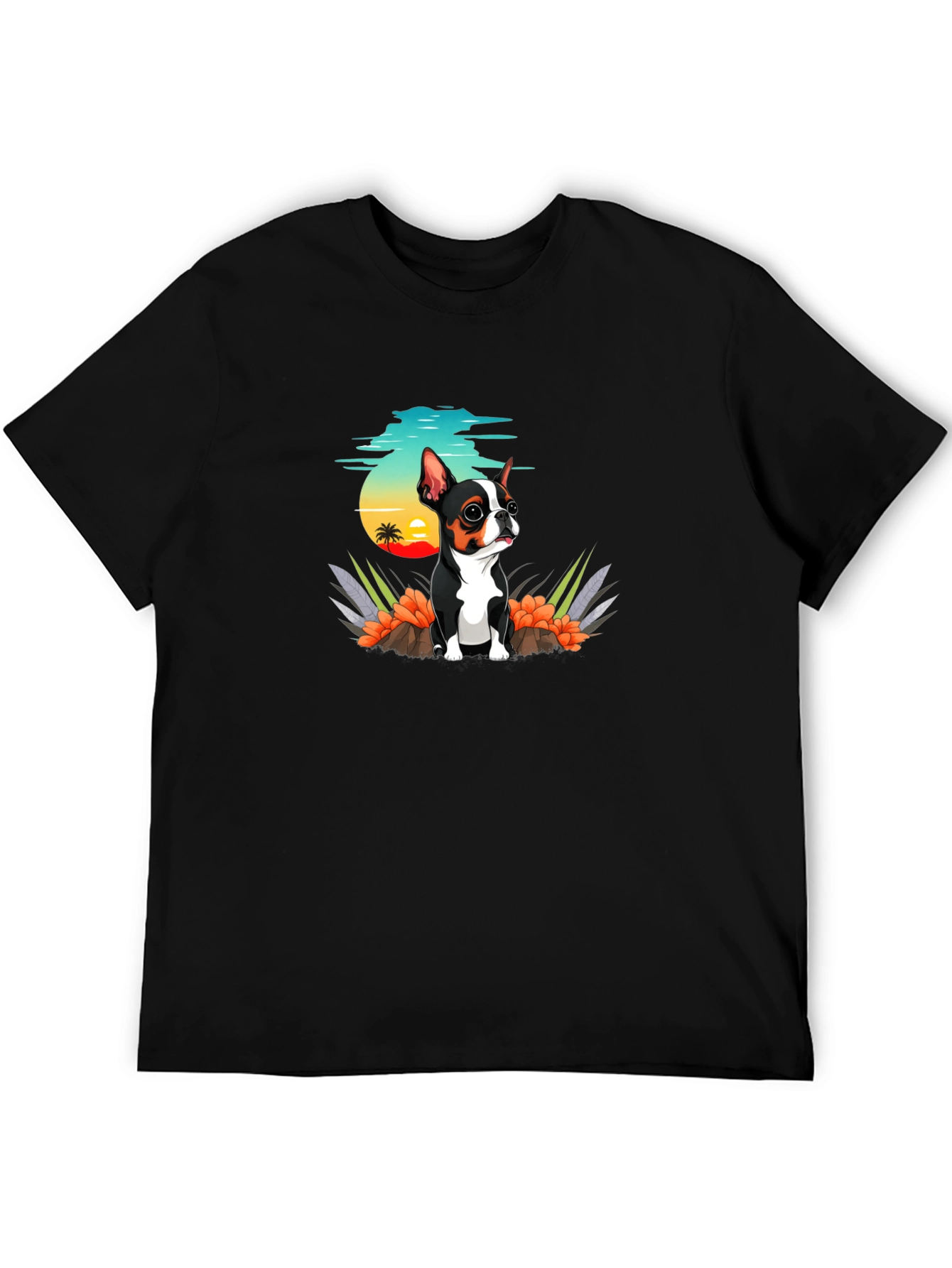 Cute Dog Graphic Tee - Black Cotton T-Shirt