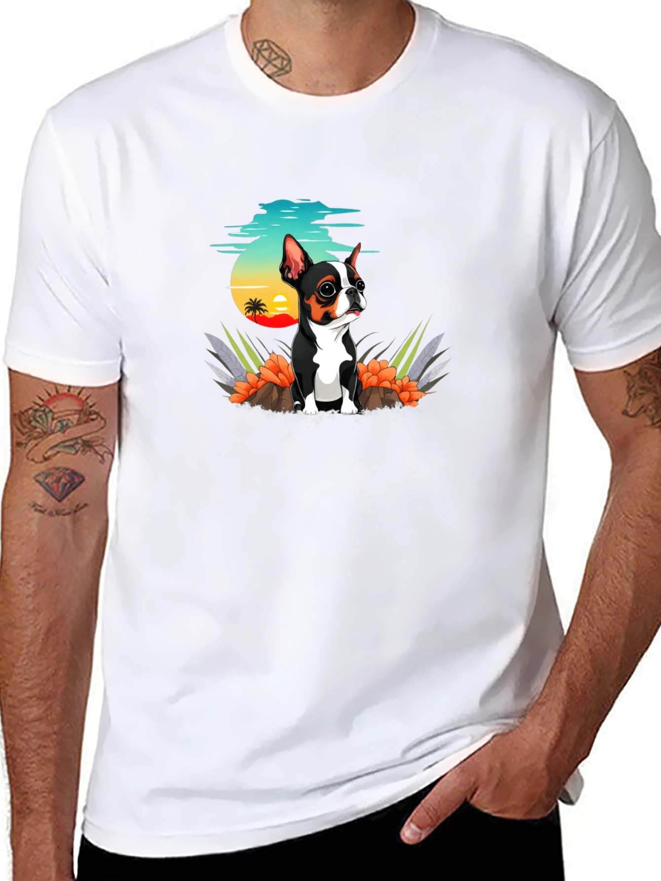 Cute Dog Graphic Tee - Black Cotton T-Shirt