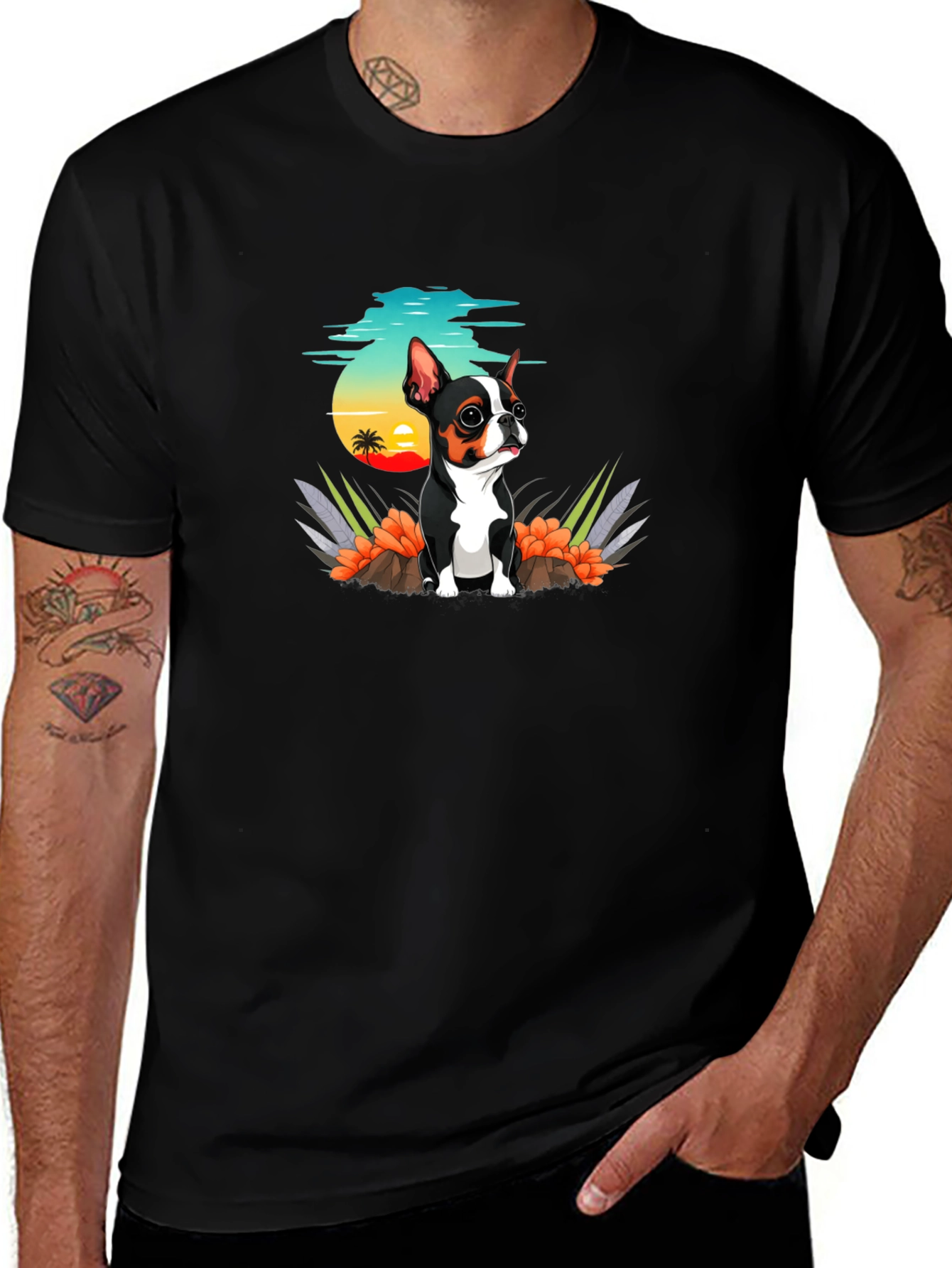 Cute Dog Graphic Tee - Black Cotton T-Shirt