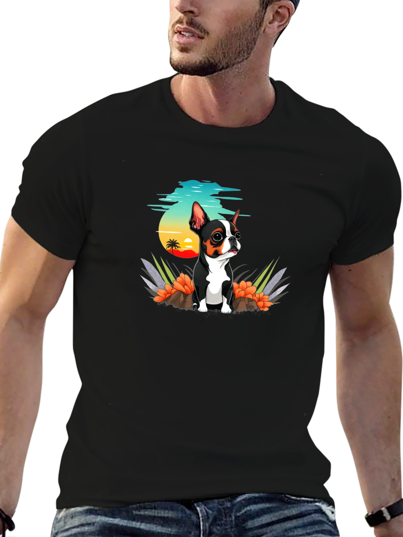Cute Dog Graphic Tee - Black Cotton T-Shirt