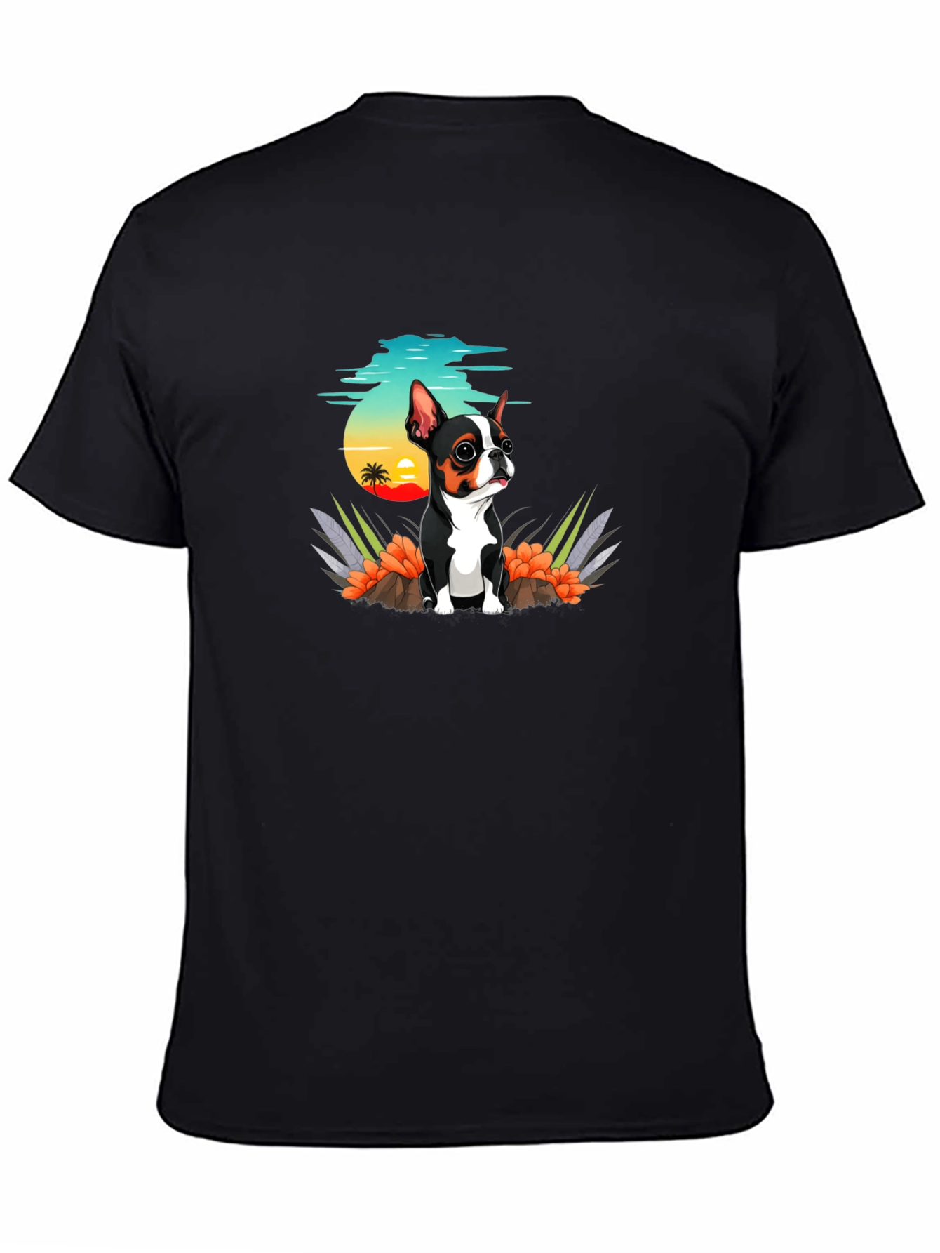 Cute Dog Graphic Tee - Black Cotton T-Shirt