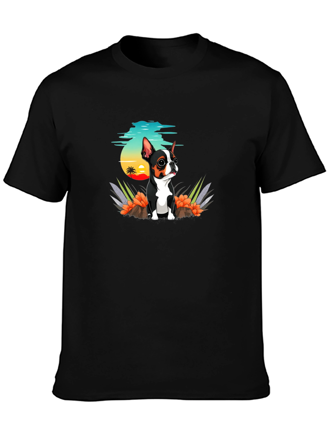 Cute Dog Graphic Tee - Black Cotton T-Shirt