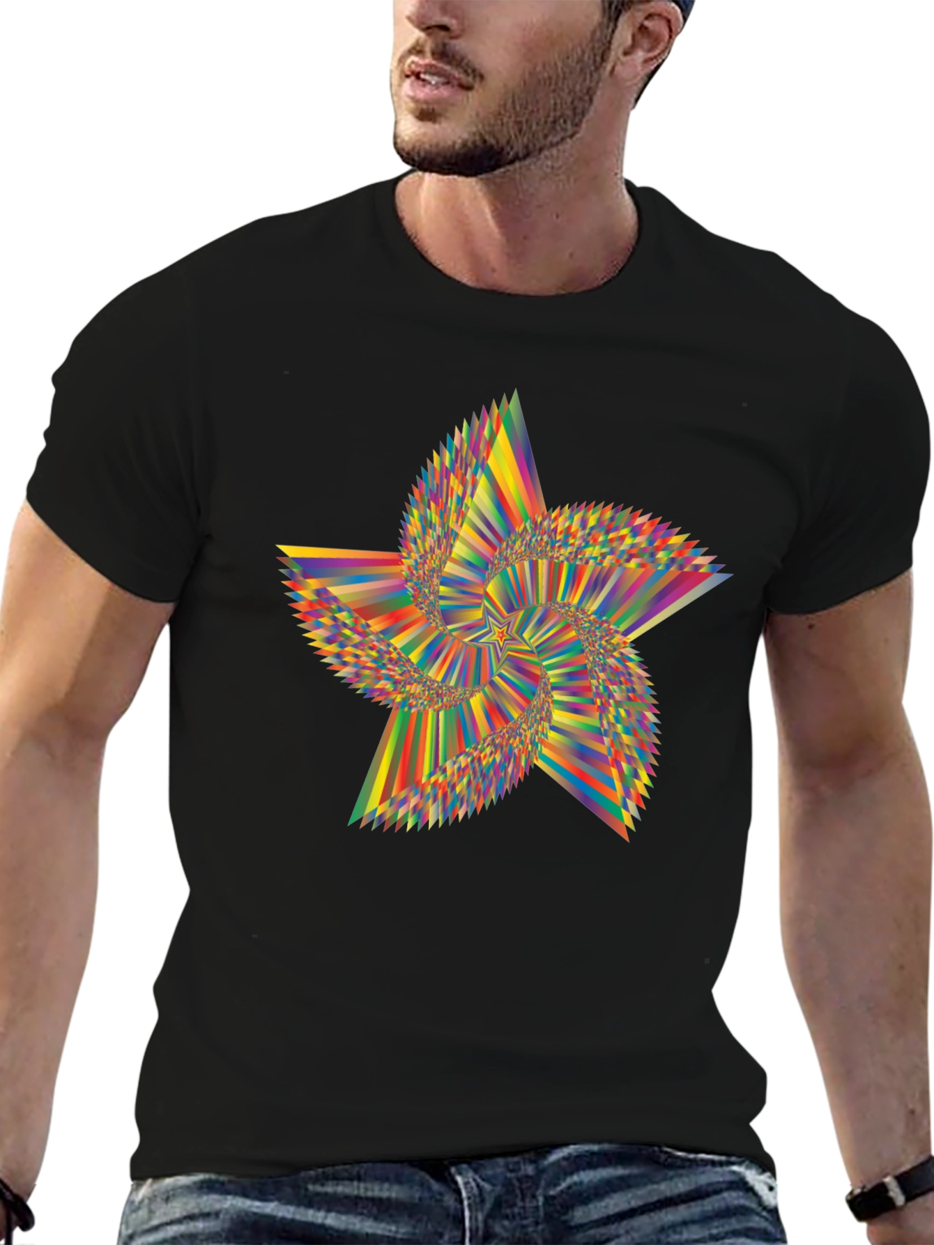 Abstract Starburst Graphic Tee - Modern Mens Black T-Shirt
