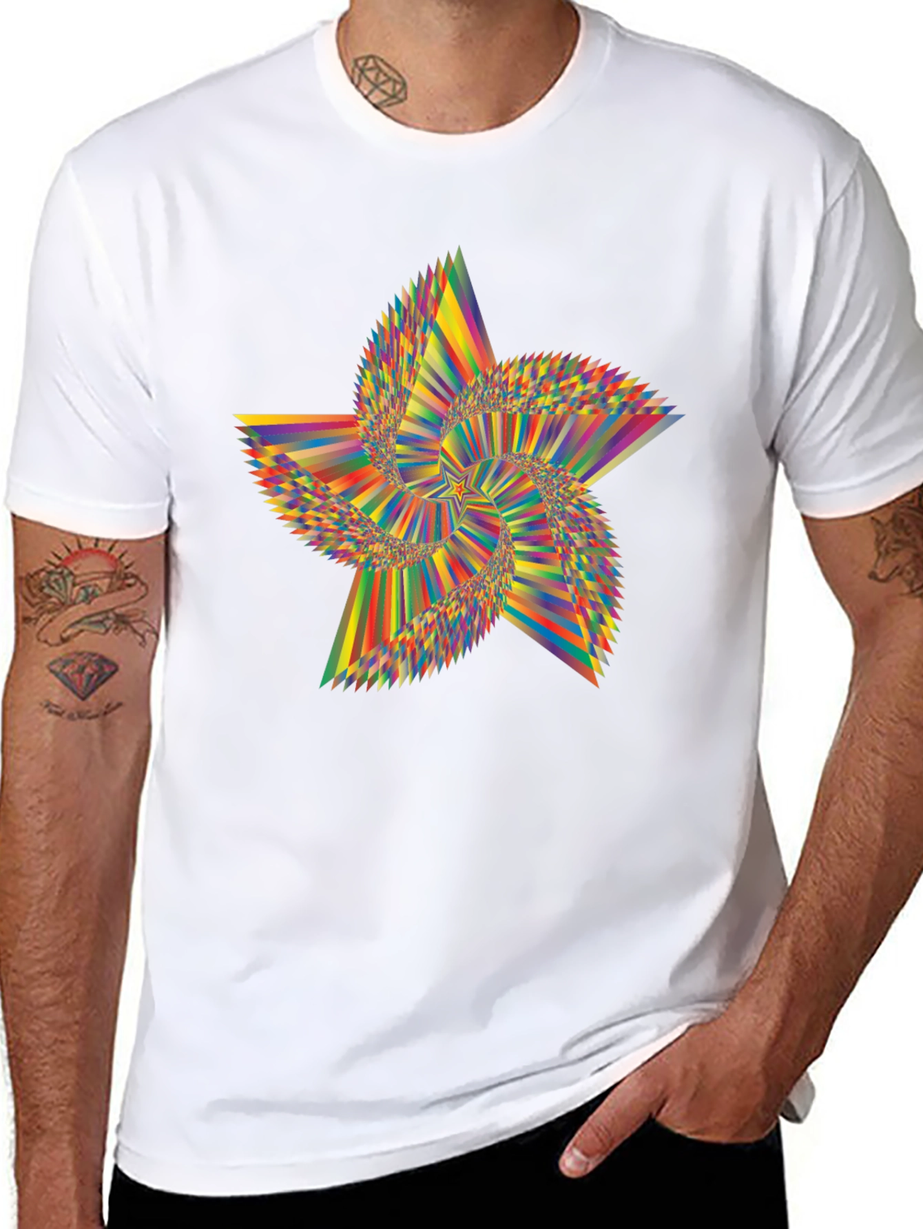 Abstract Starburst Graphic Tee - Modern Mens Black T-Shirt