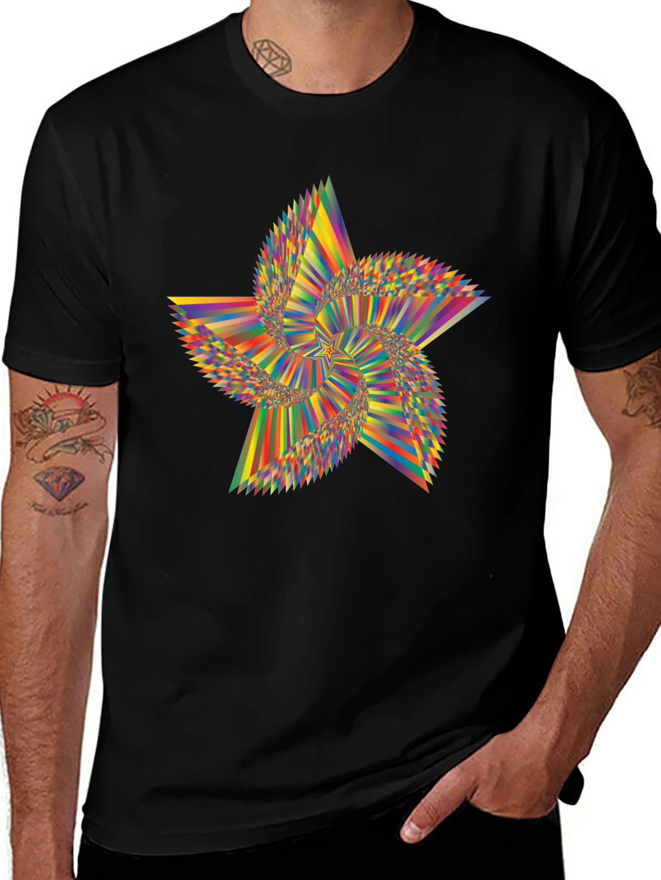 Abstract Starburst Graphic Tee - Modern Mens Black T-Shirt