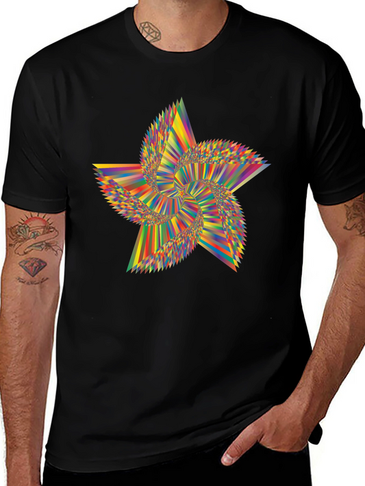 Abstract Starburst Graphic Tee - Modern Mens Black T-Shirt
