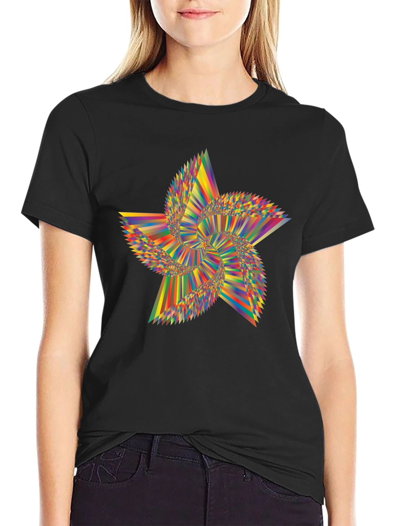 Abstract Starburst Graphic Tee - Modern Mens Black T-Shirt