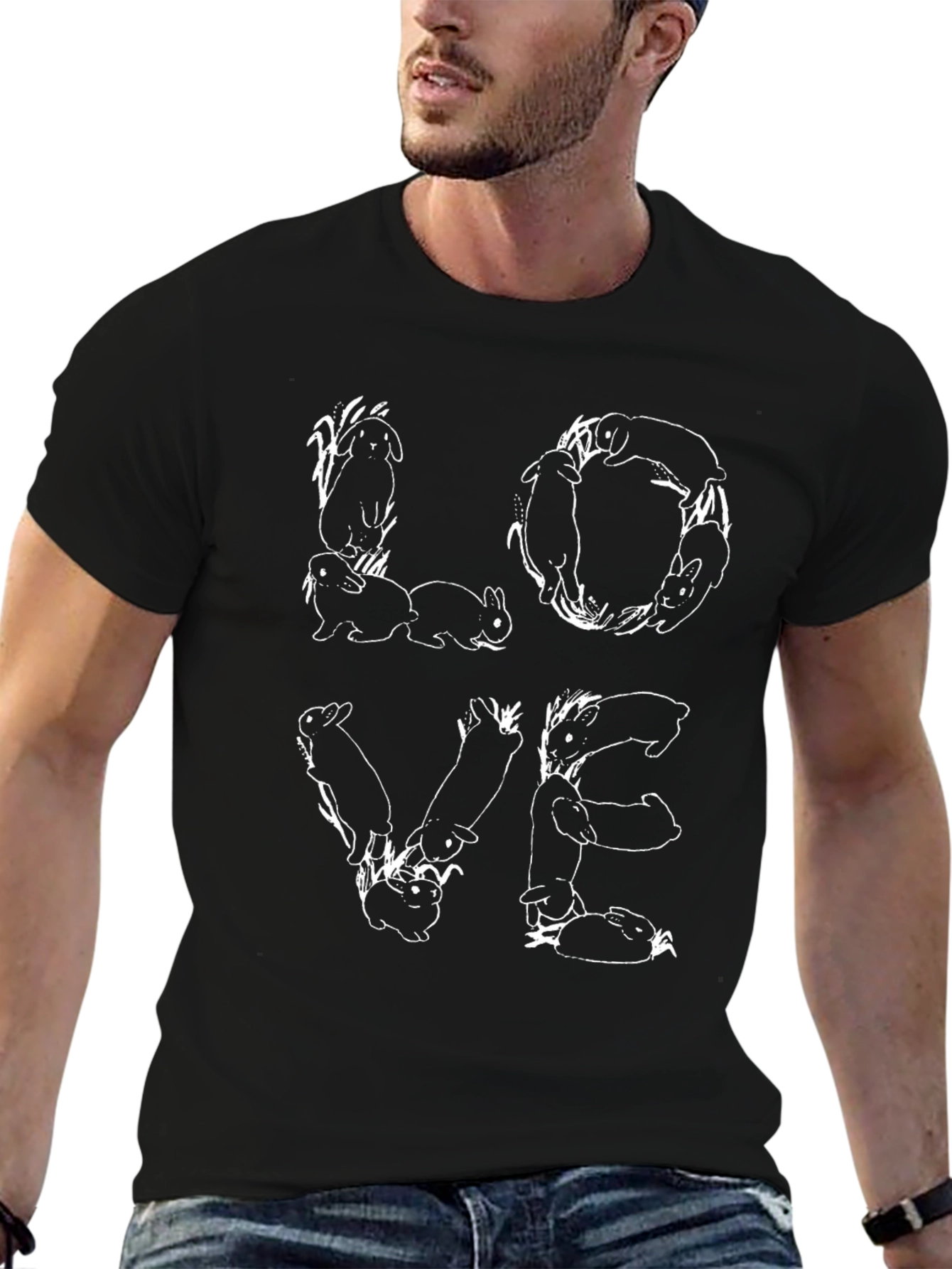 Love Rabbits Graphic T-Shirt - Black