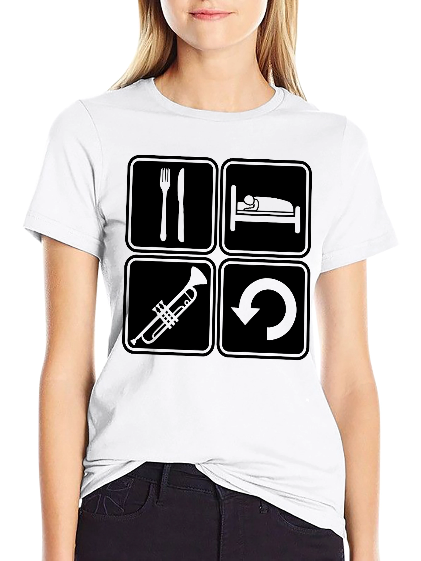 Eat Sleep Trumpet Repeat Black T-Shirt