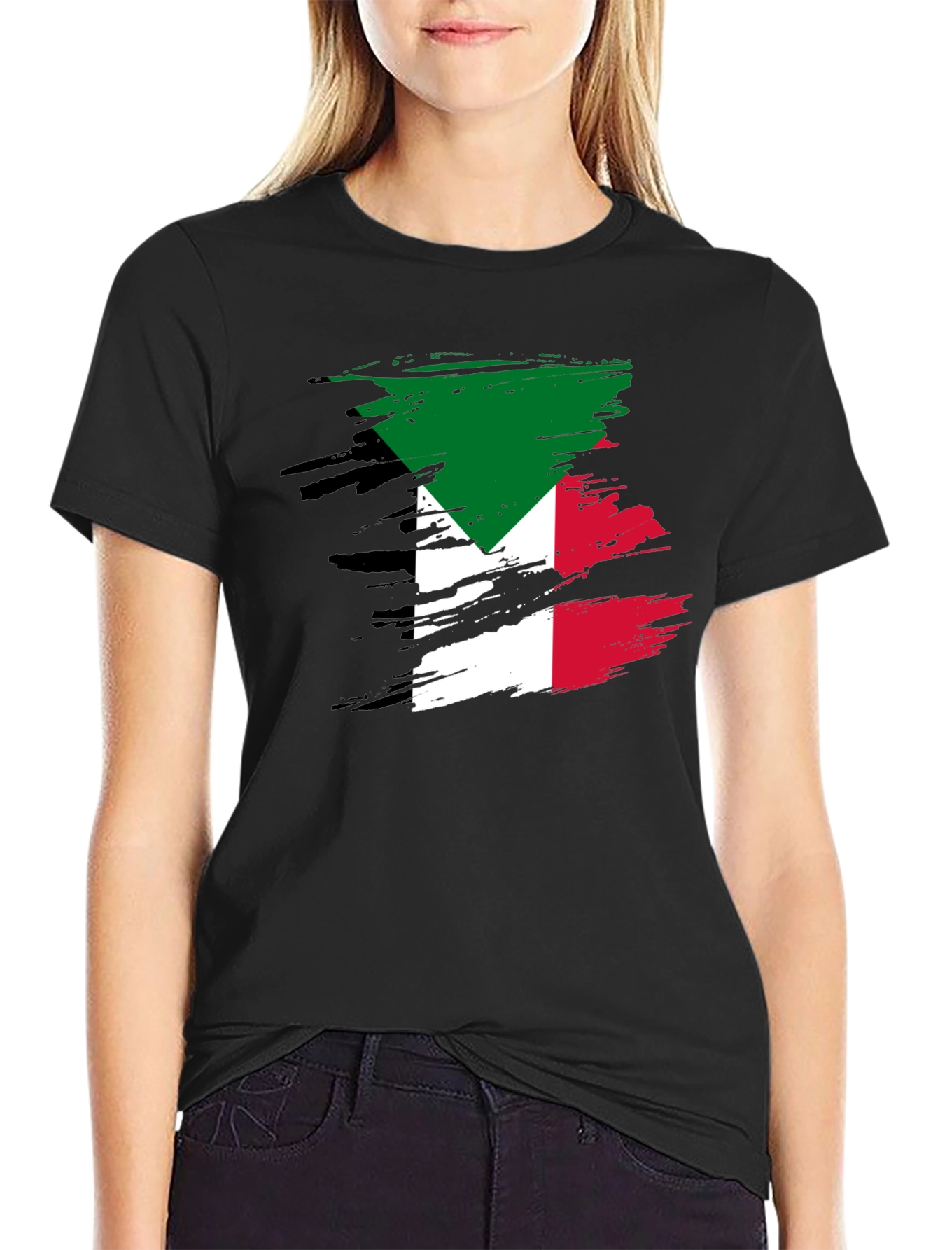Kuwait Flag Brush Stroke Black T-Shirt