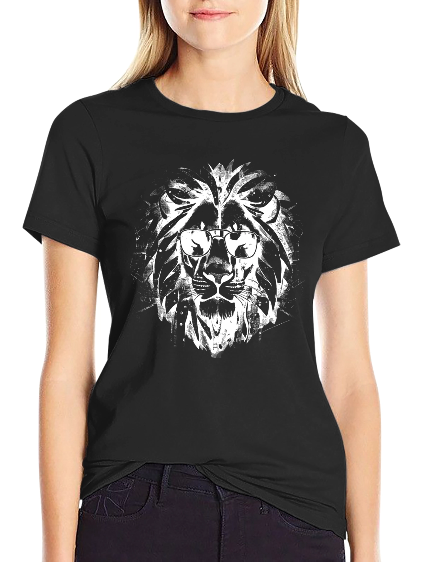 Cool Lion Graphic Tee - Black Crew Neck