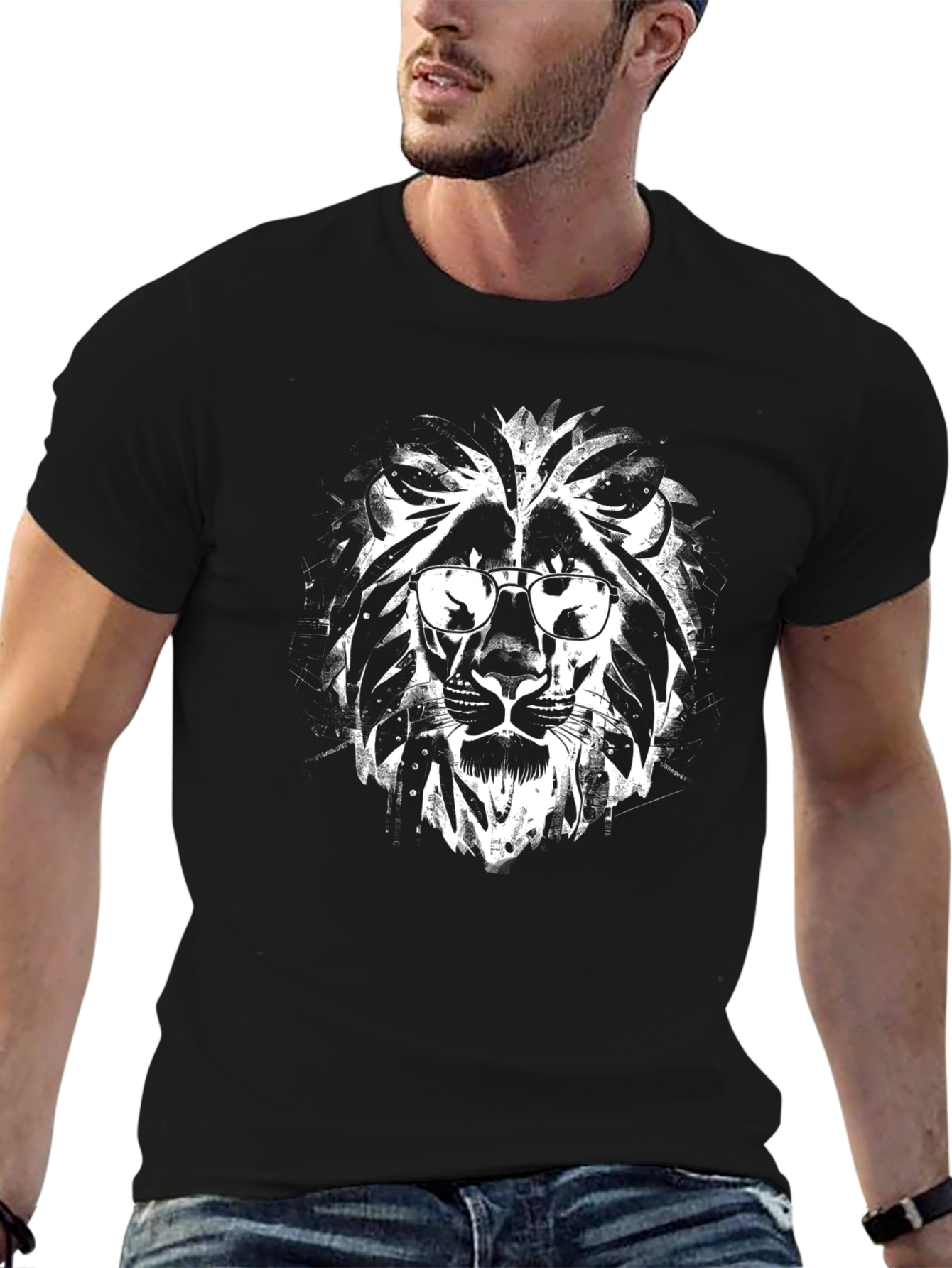 Cool Lion Graphic Tee - Black Crew Neck