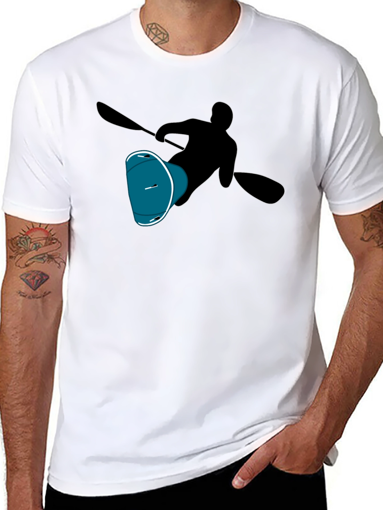 Kayaker Silhouette Tee - Black Cotton T-Shirt