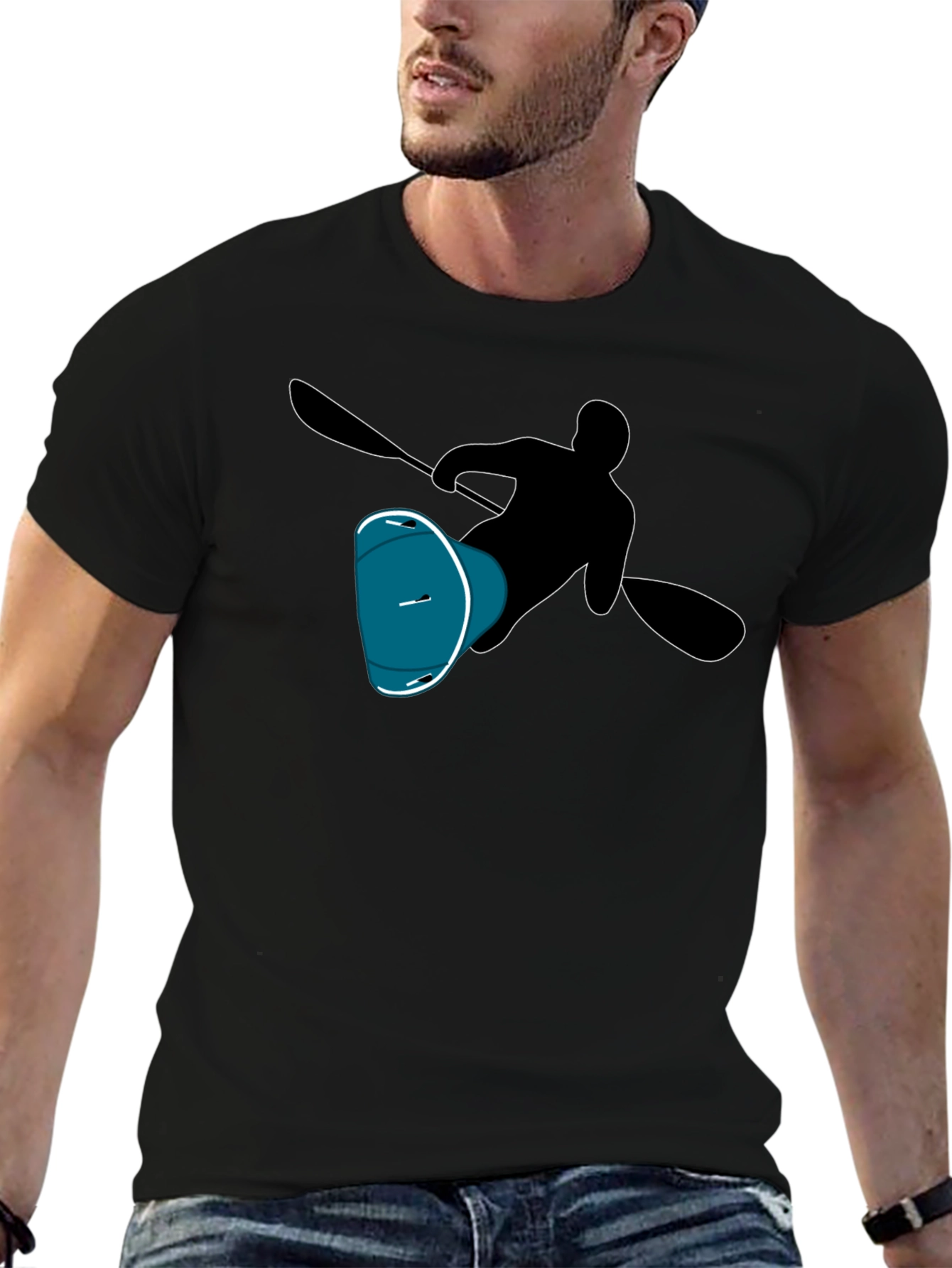 Kayaker Silhouette Tee - Black Cotton T-Shirt