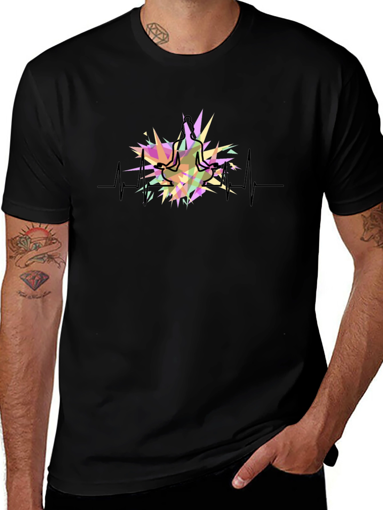 Yoga Heartbeat Graphic Black T-Shirt