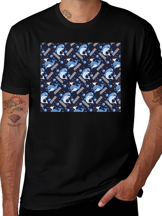Whale Pattern Black T-Shirt