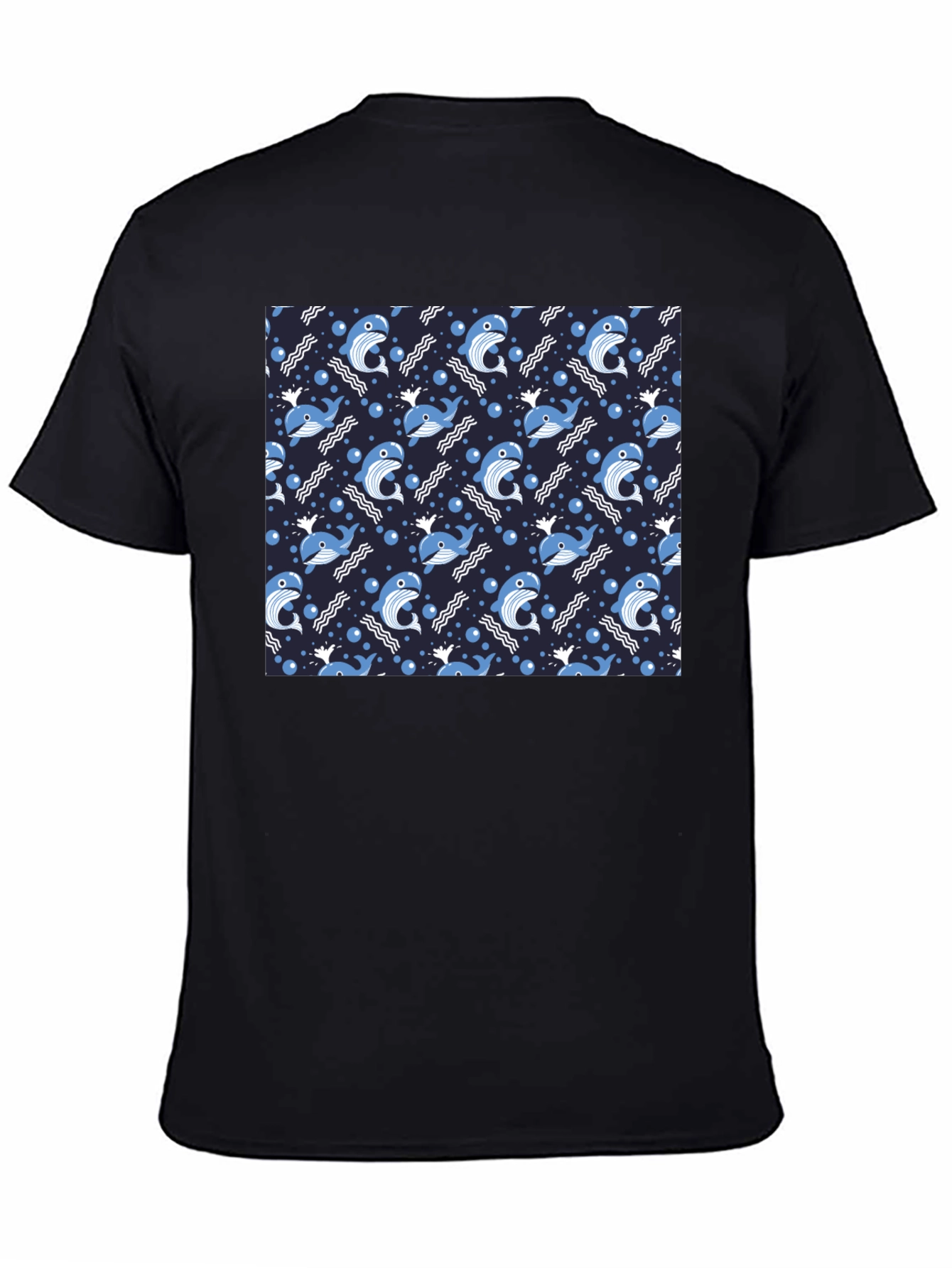 Whale Pattern Black T-Shirt