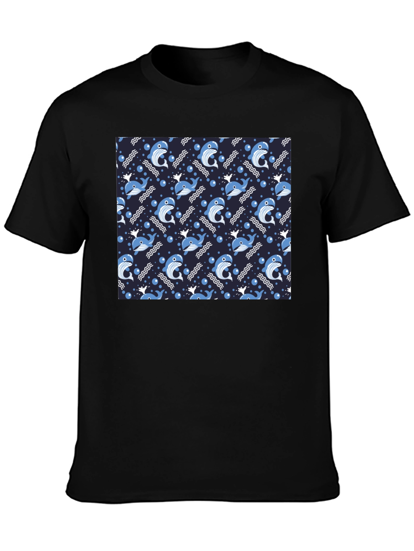 Whale Pattern Black T-Shirt