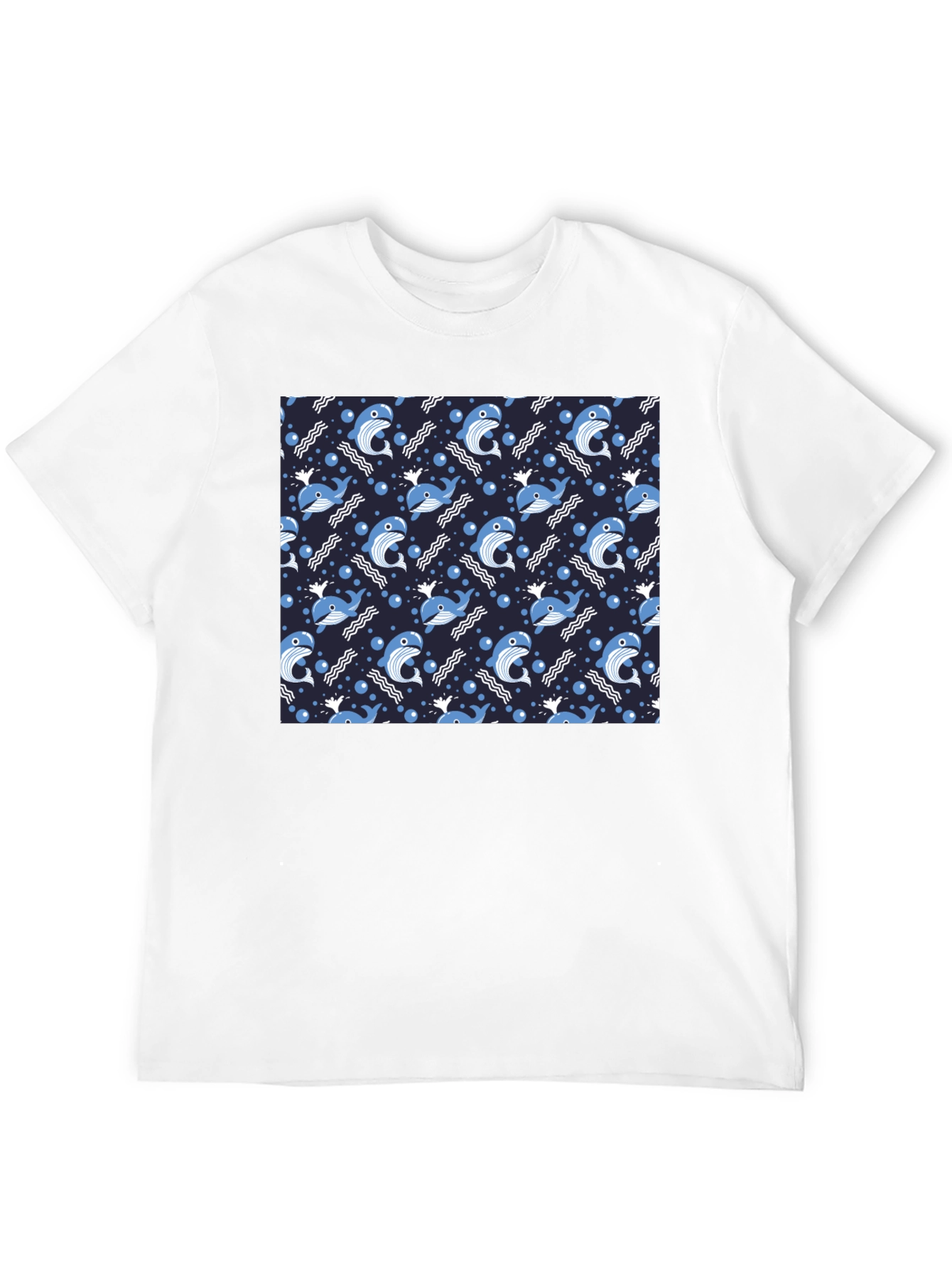 Whale Pattern Black T-Shirt