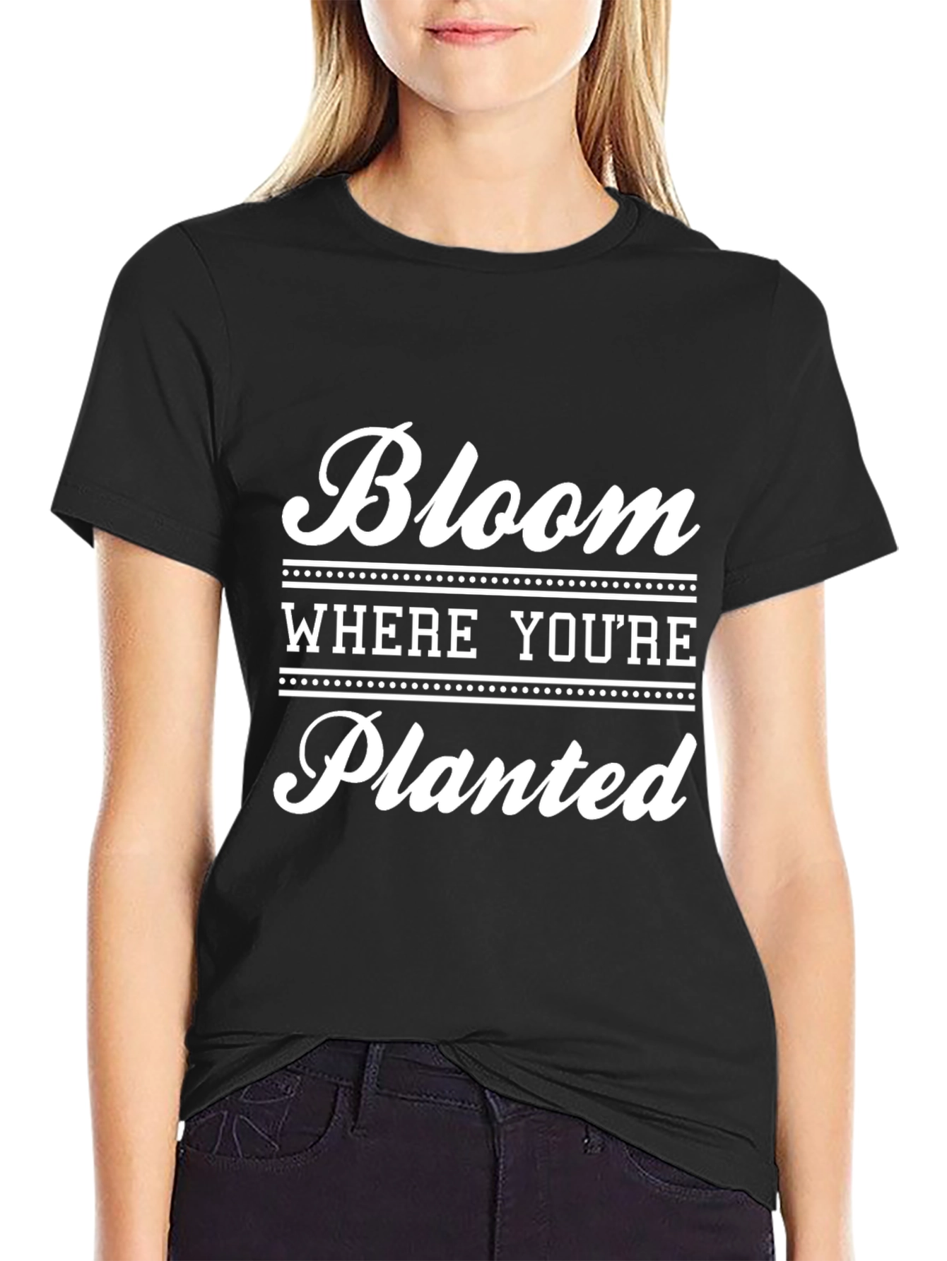 Bloom Where Youre Planted Black Graphic T-Shirt