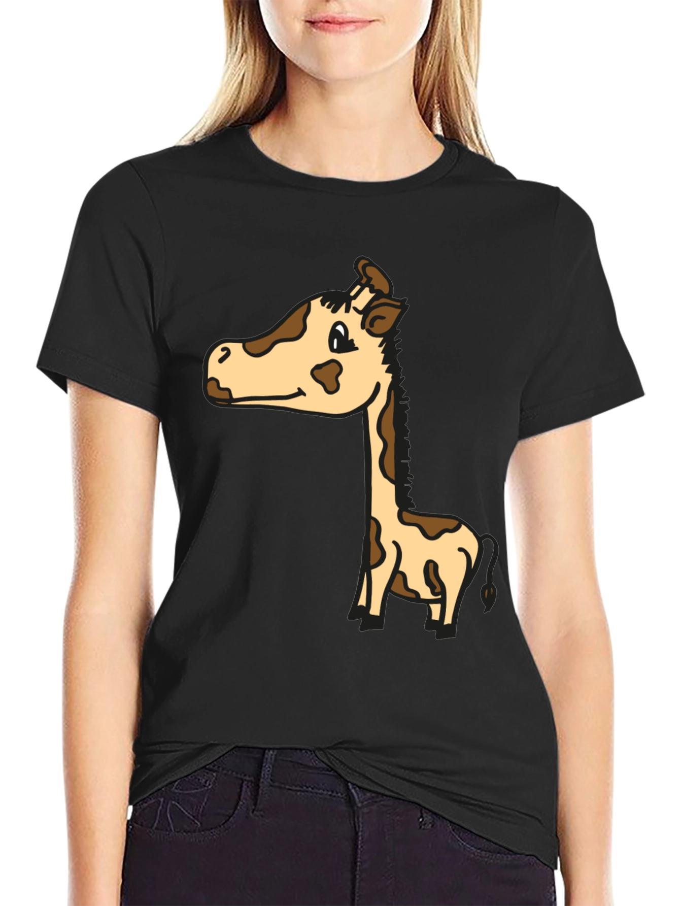 Cute Giraffe Graphic Tee - Unisex Black T-Shirt