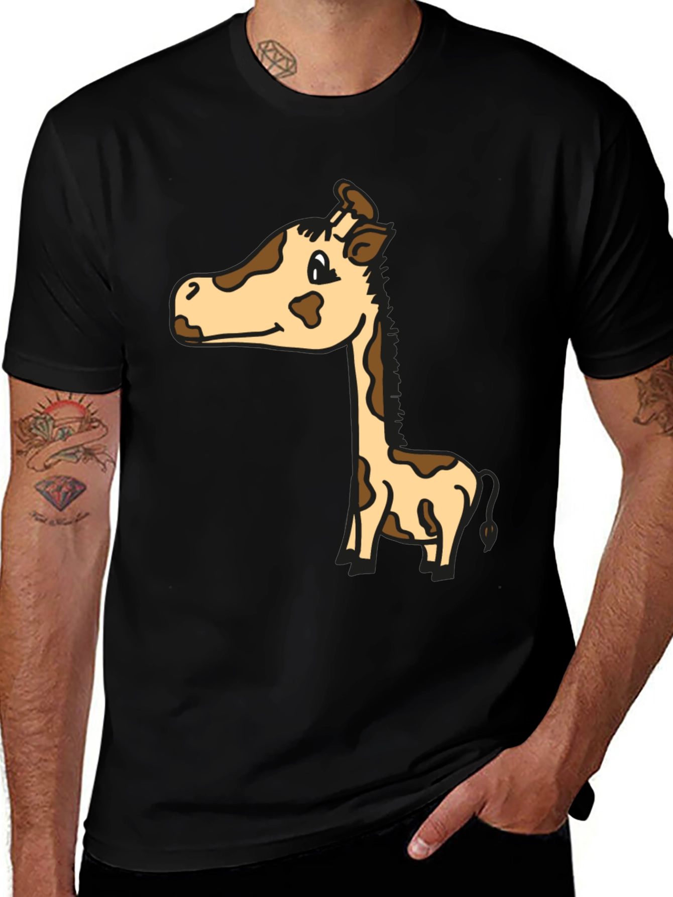 Cute Giraffe Graphic Tee - Unisex Black T-Shirt