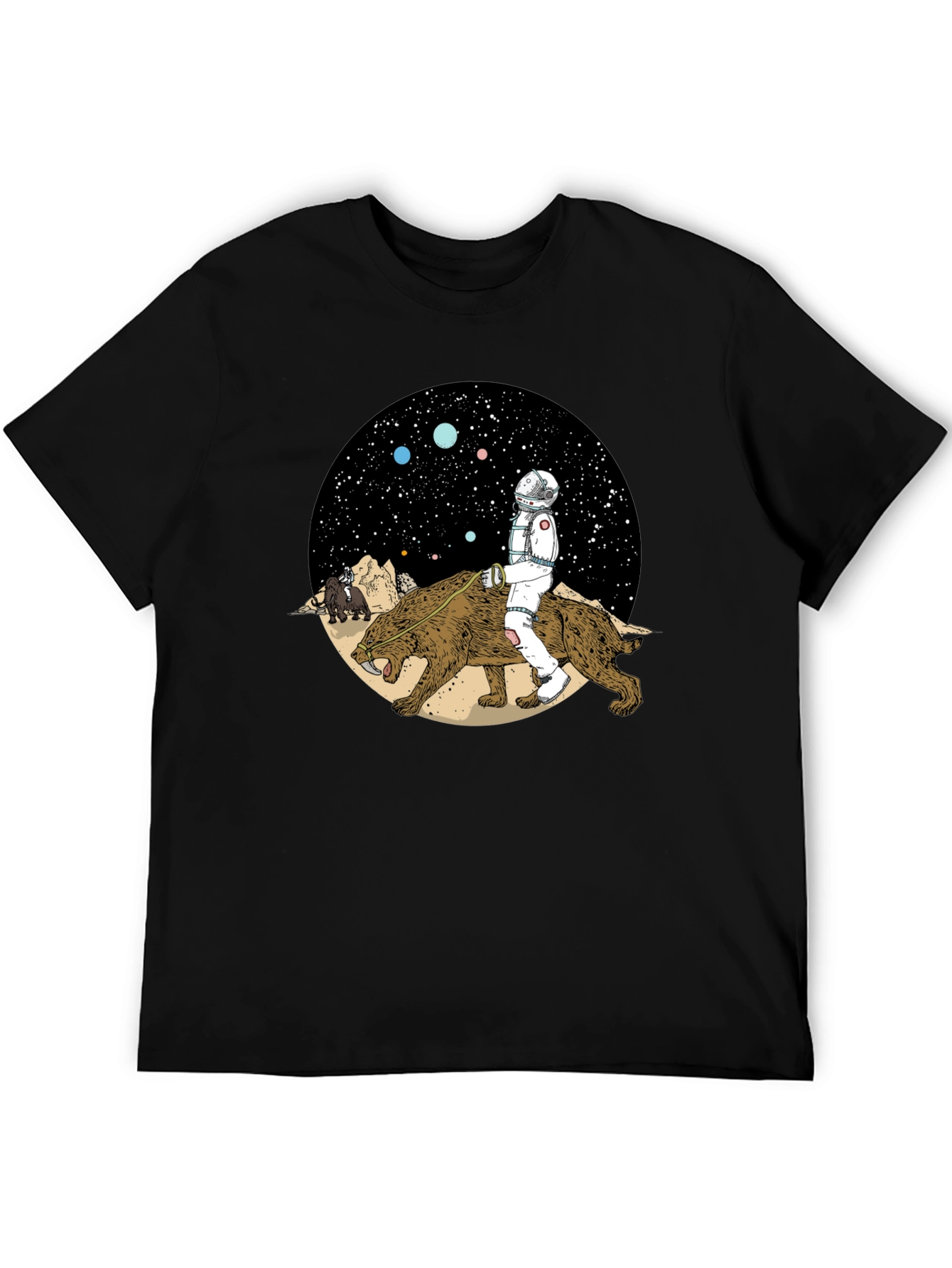 Astronaut Riding Saber-Toothed Tiger Graphic T-Shirt